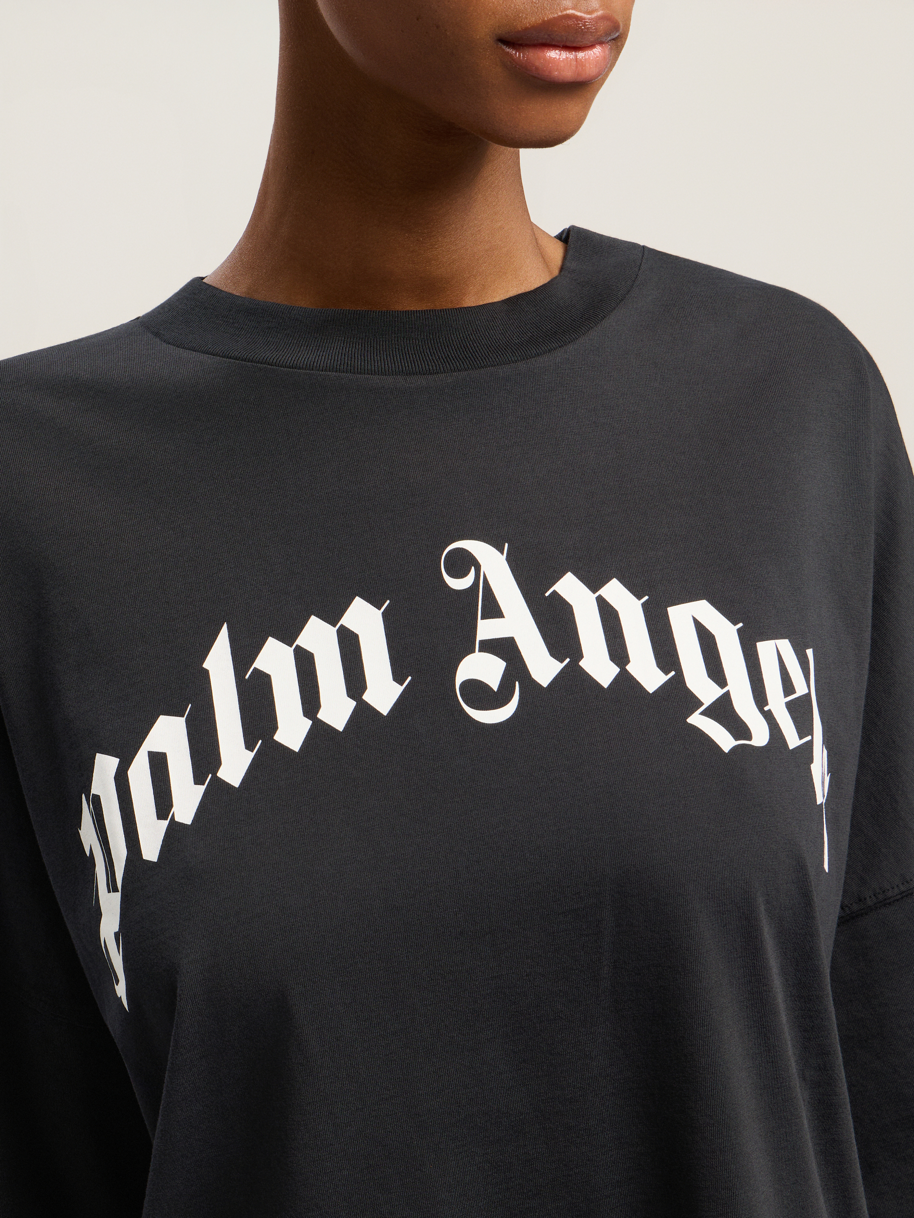Palm Angels Curved Logo Over Tee In Black