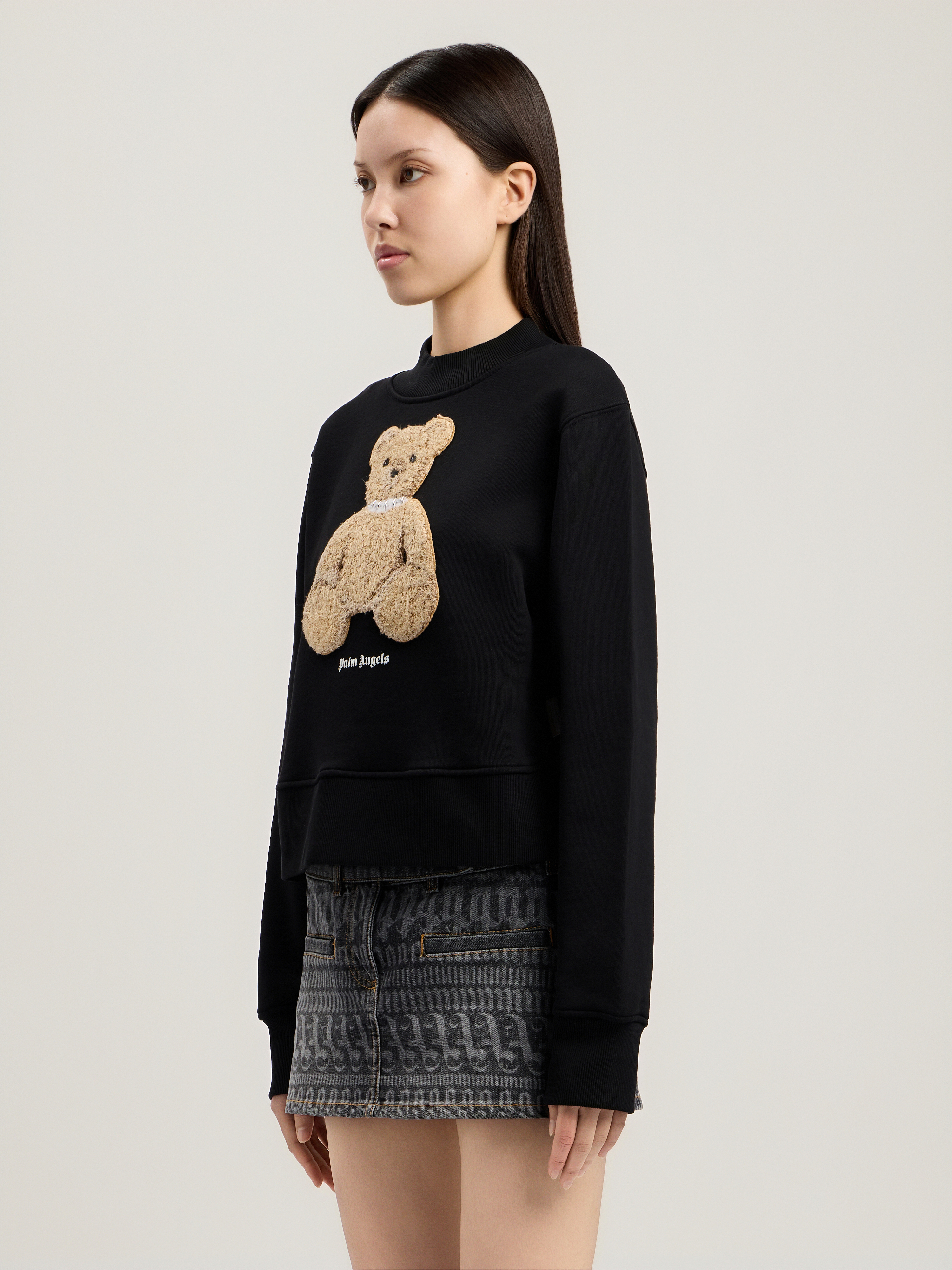 Palm Angels Bear Printed Crewneck Sweatshirt In Black