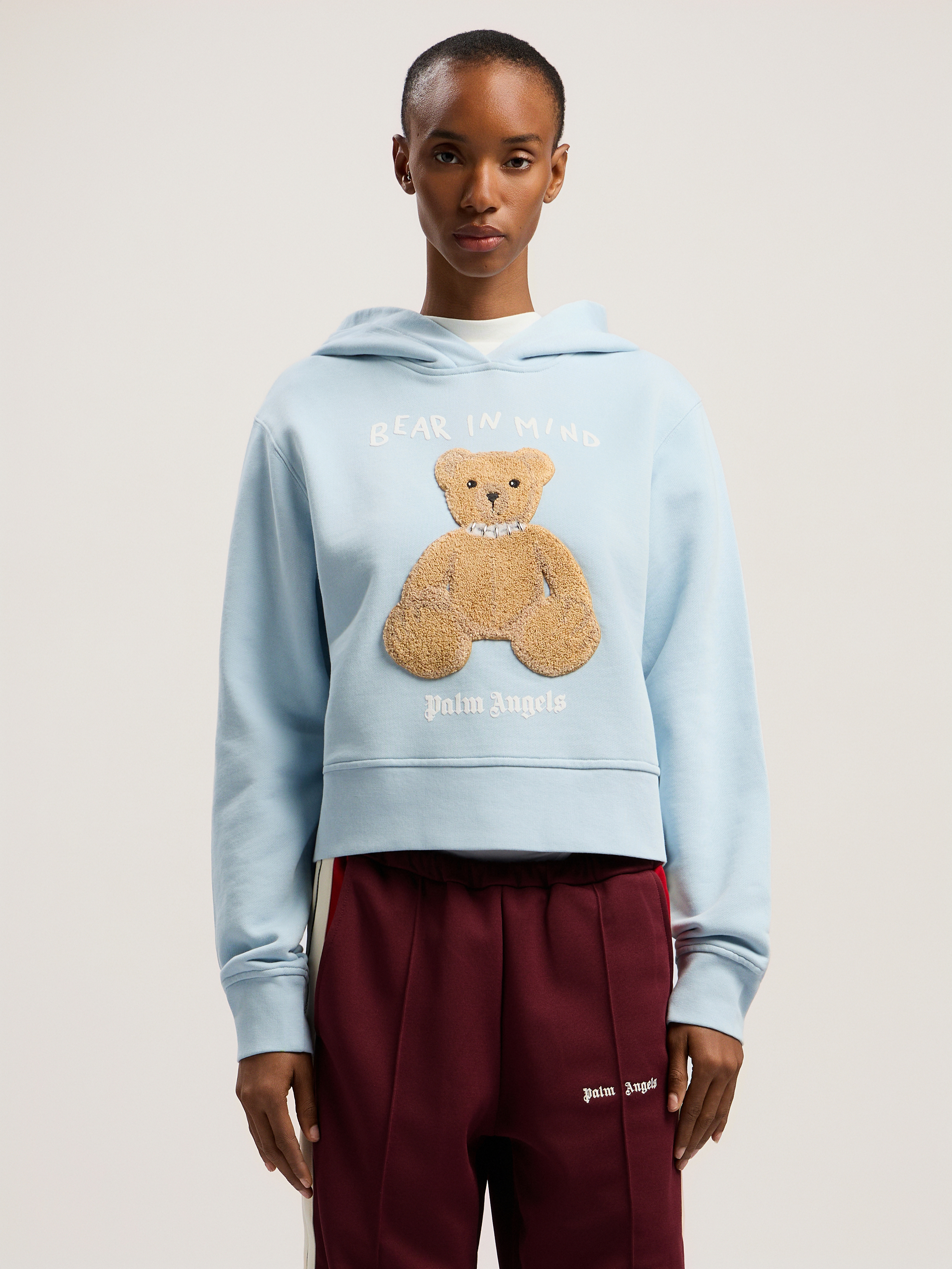 Palm Angels Bear In Mind Fitted Hoody In Burgundy