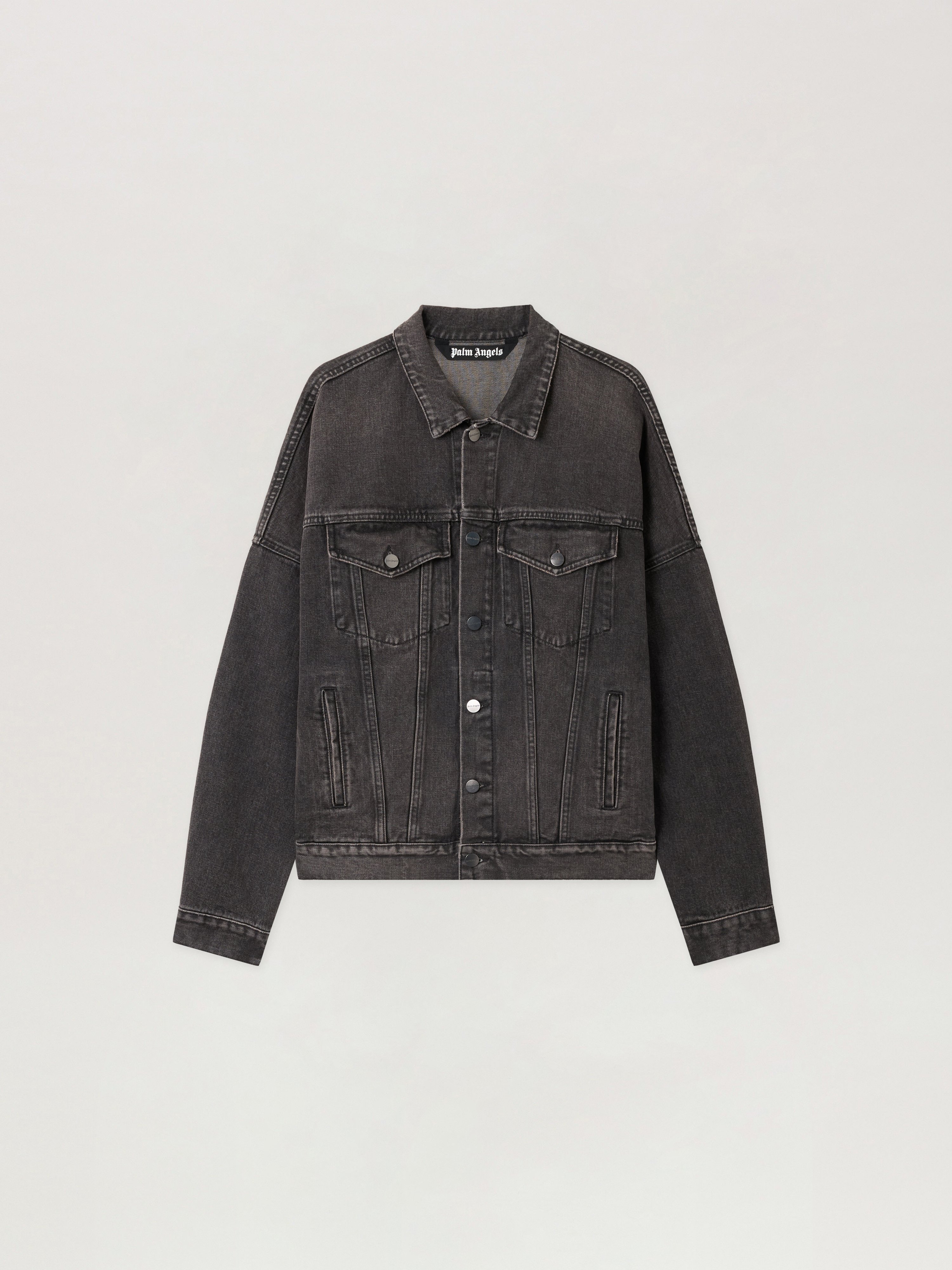 s*e様 Palm Angels ブラックデニムジャケット Back Logo Over Denim Jkt in BLACK WHITE for Men | Palm Angels®