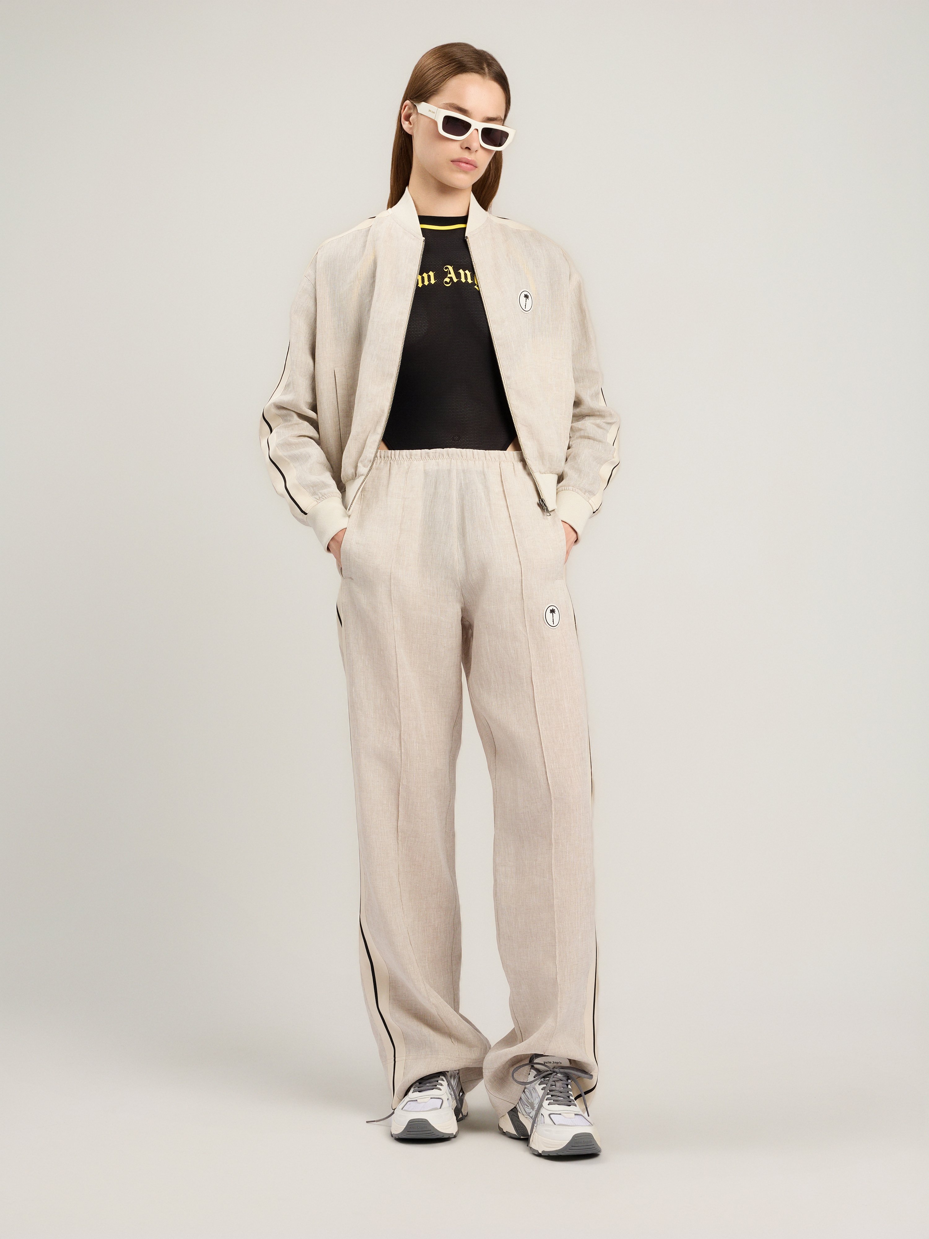  Palm Angels Tree Logo Track Pants Woman  Beige Off White 