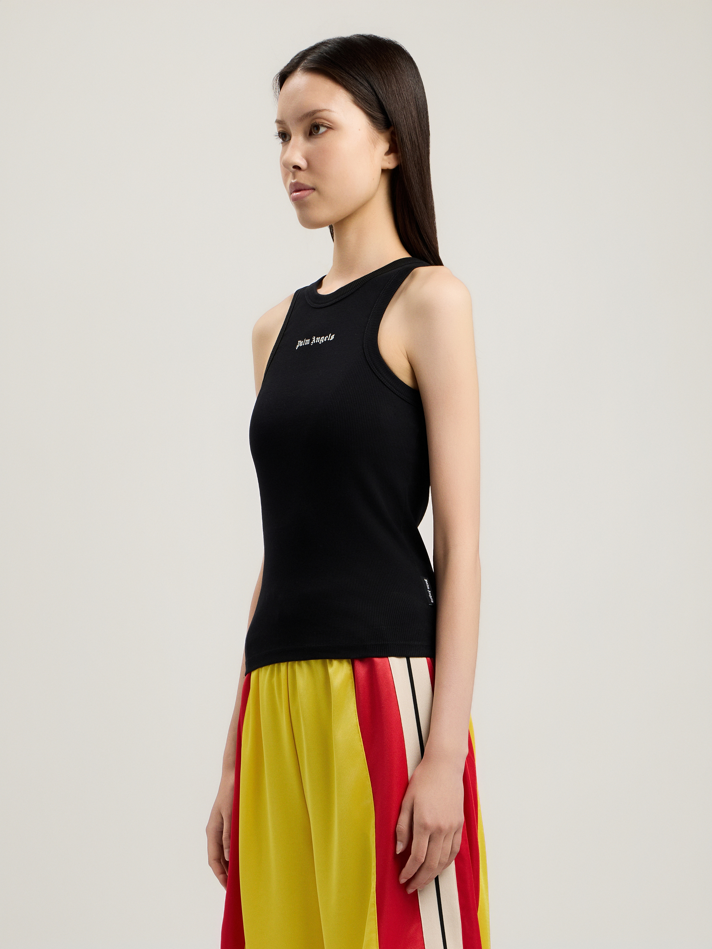 Palm Angels Classic Logo Fitted Tank Top In Black