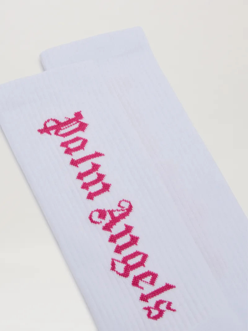 Palm Angels Logo Ribbed Mid-calf Socks With Detailing In White