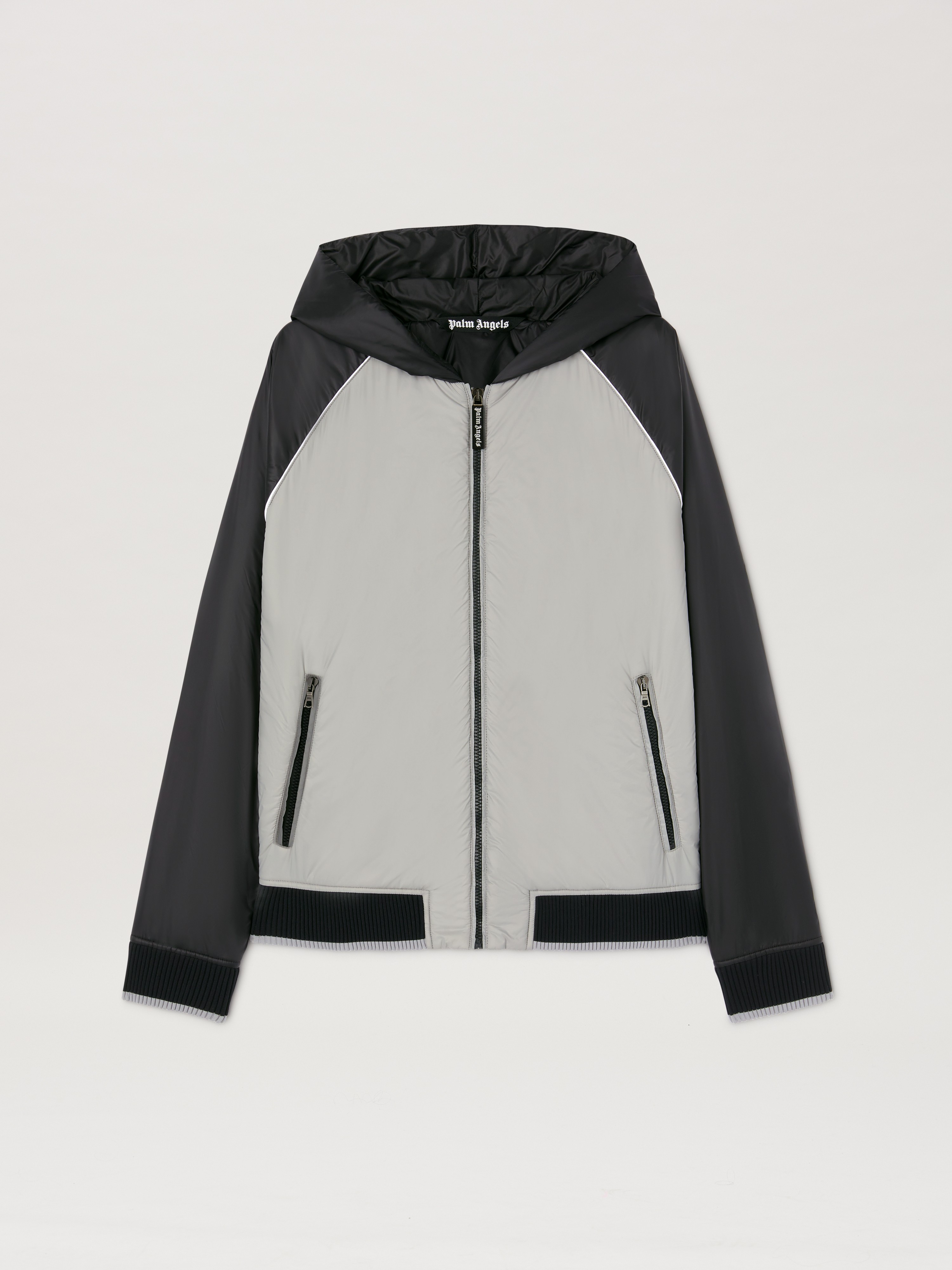 Palm Angels CURVED LOGO NYLON WINDBREAKER GREY - BLA