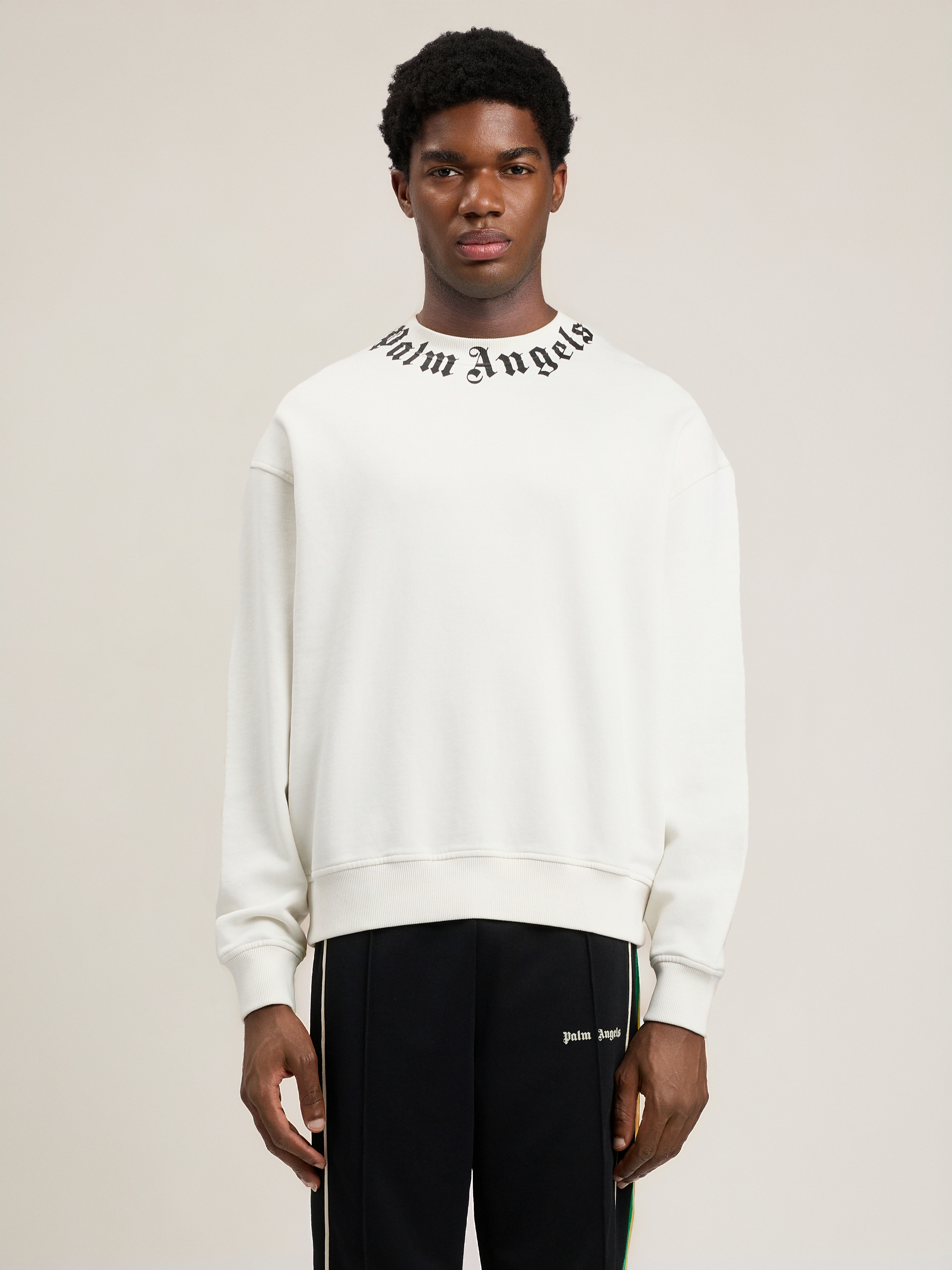Palm Angels Relaxed-fit Cotton Sweatshirt With Signature Print In White