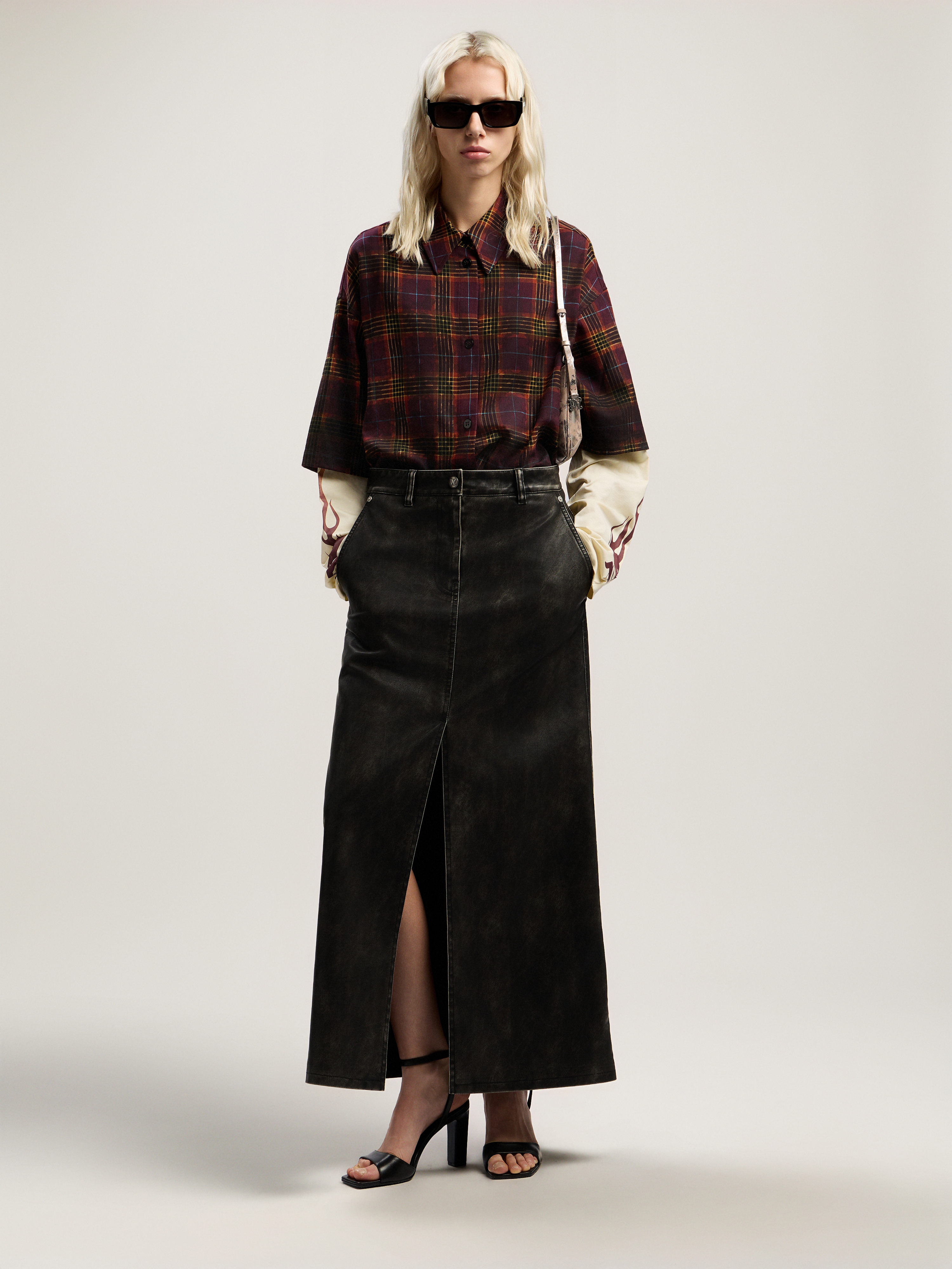 Palm Angels Curved Logo Coated Long Skirt In Brown