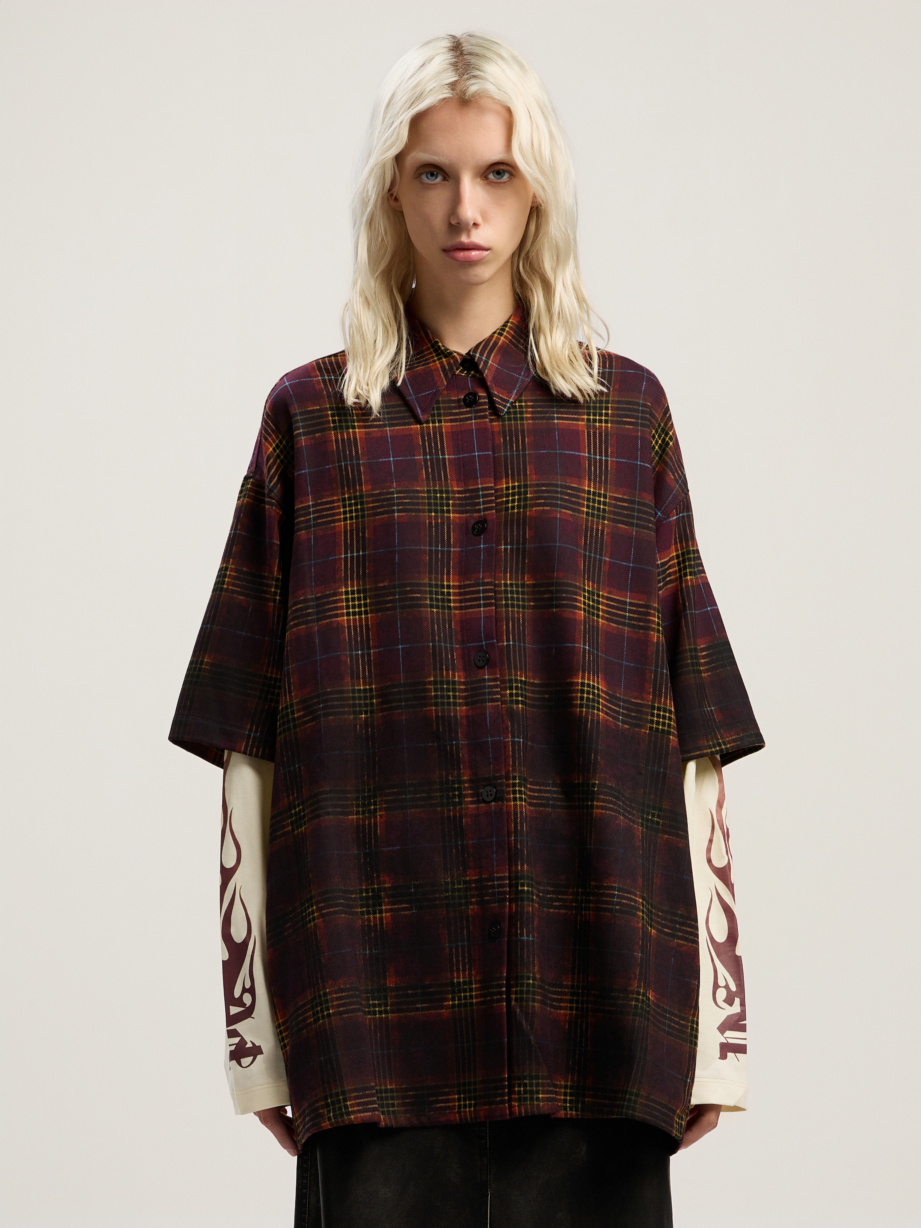 Palm Angels Overdyed Check Flames Shirt In Multi