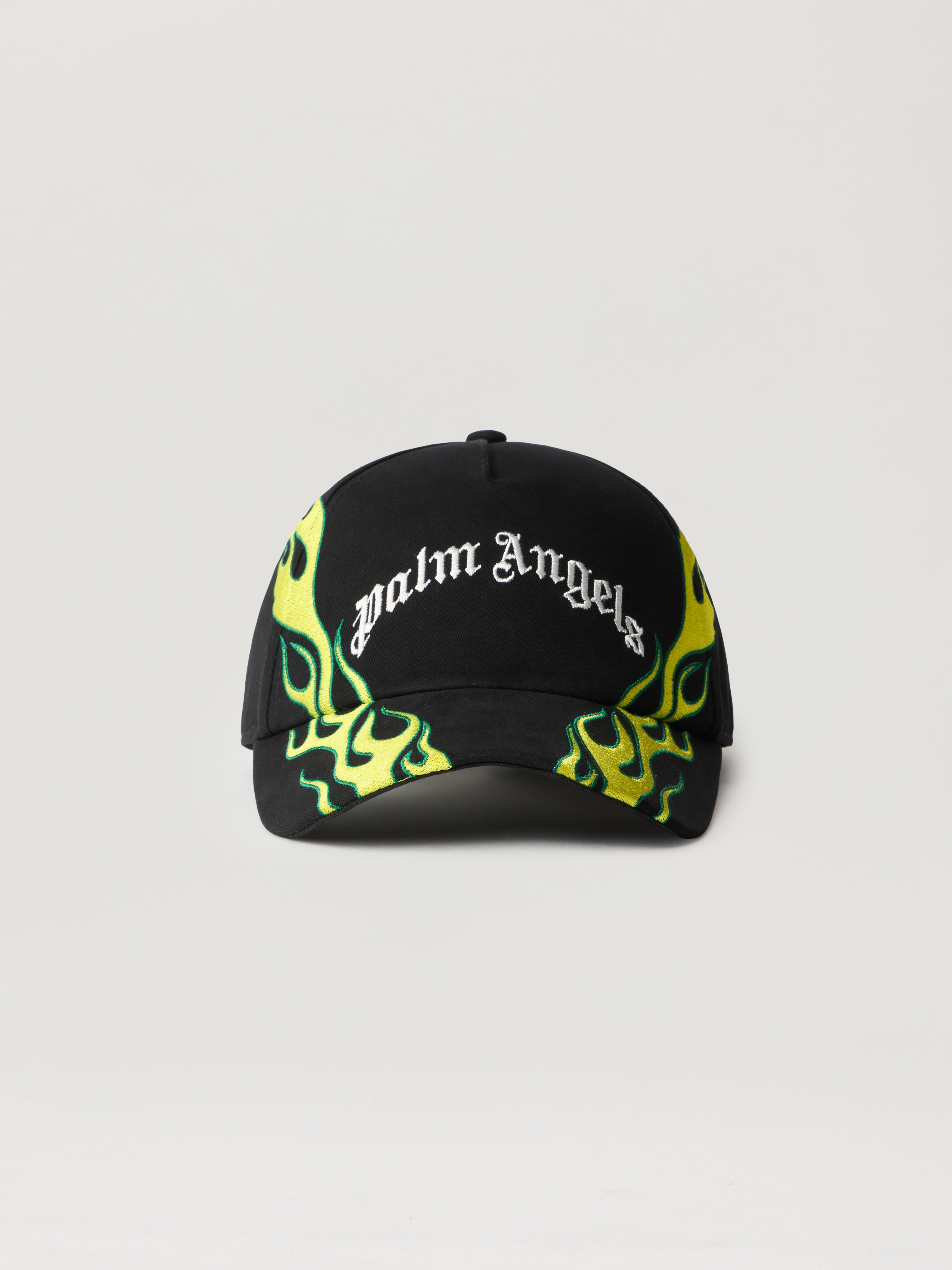 新品【 Palm Angels 】 Logo Cap パームエンジェルス Flames Curved Logo Cap in BLACK OFF WHITE for Men | Palm Angels®