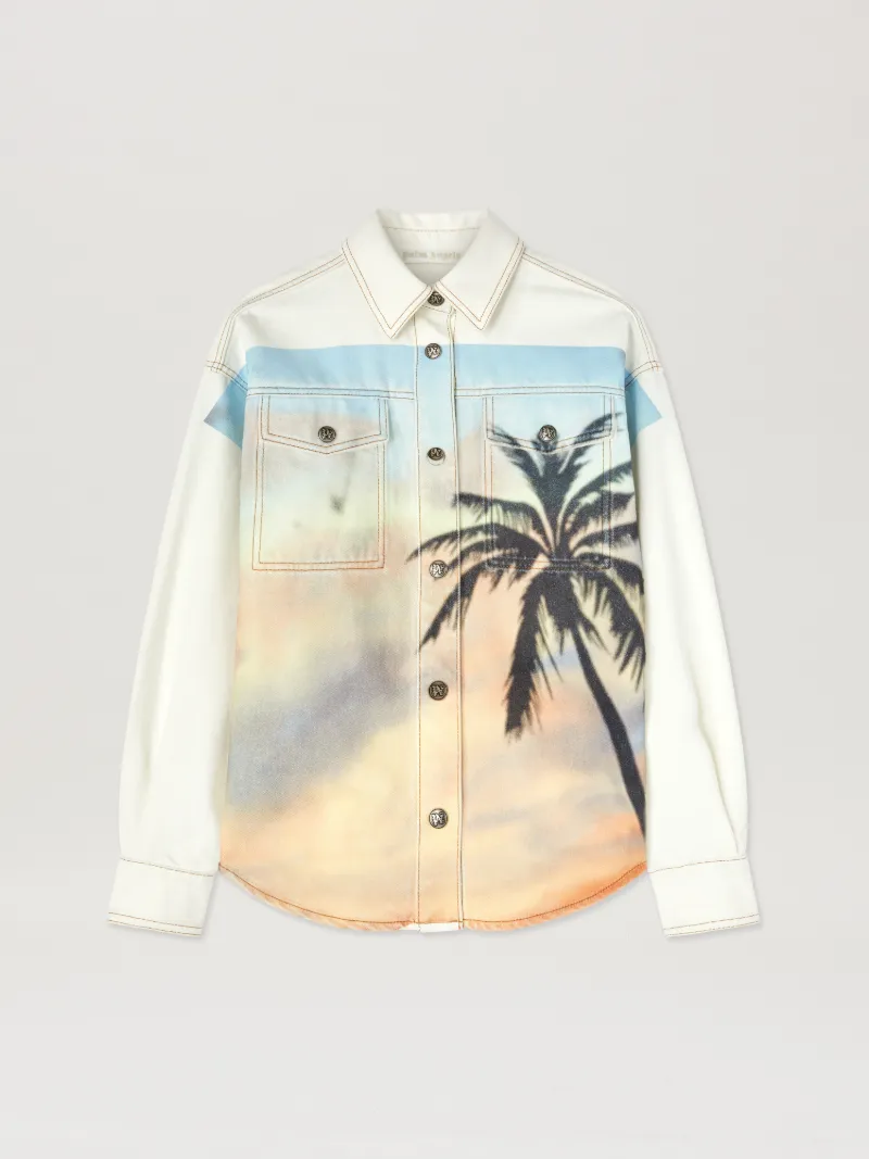 Palm Angels SUNRISE PALM DENIM OVERSHIRT OFF WHITE -