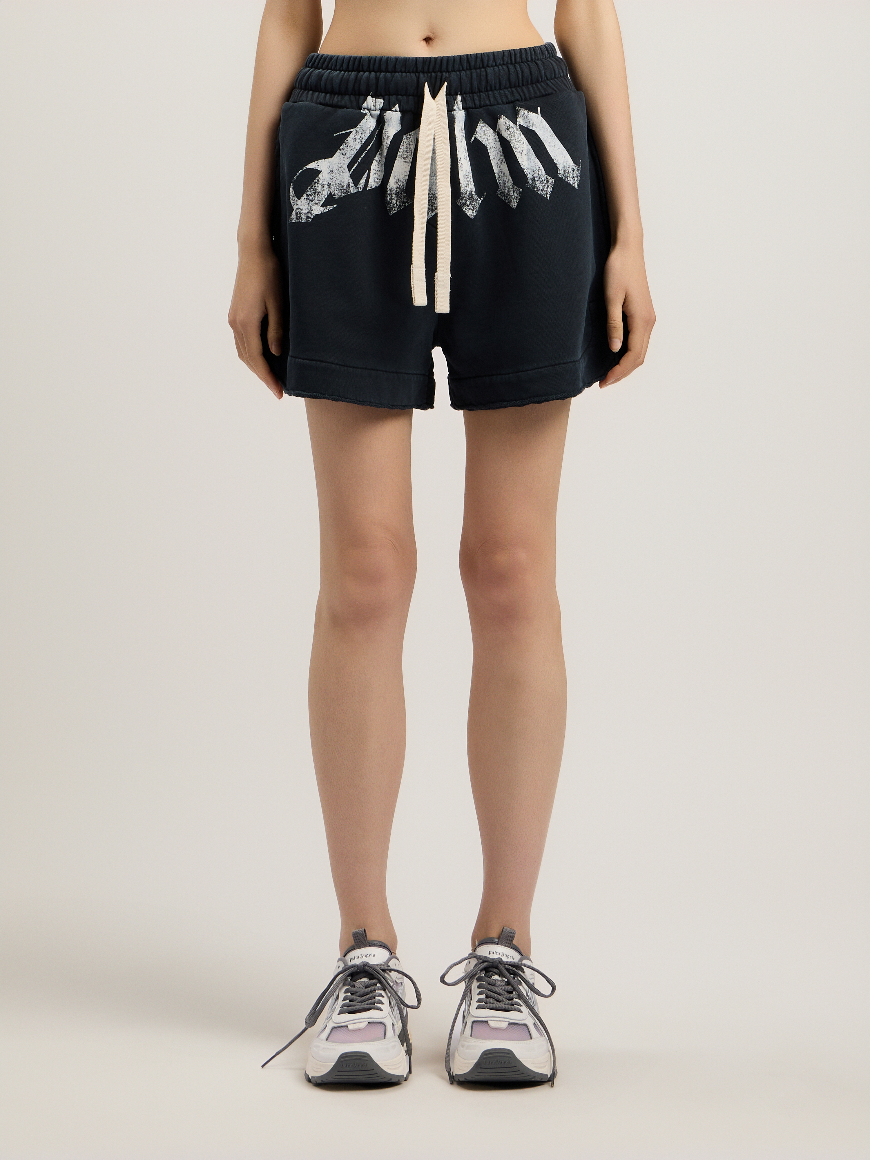 Palm Angels Big Waist Logo Sweatshorts In Black