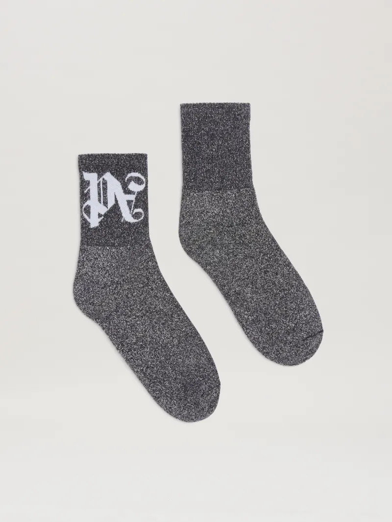 Palm Angels Lurex Short Socks With Monogram