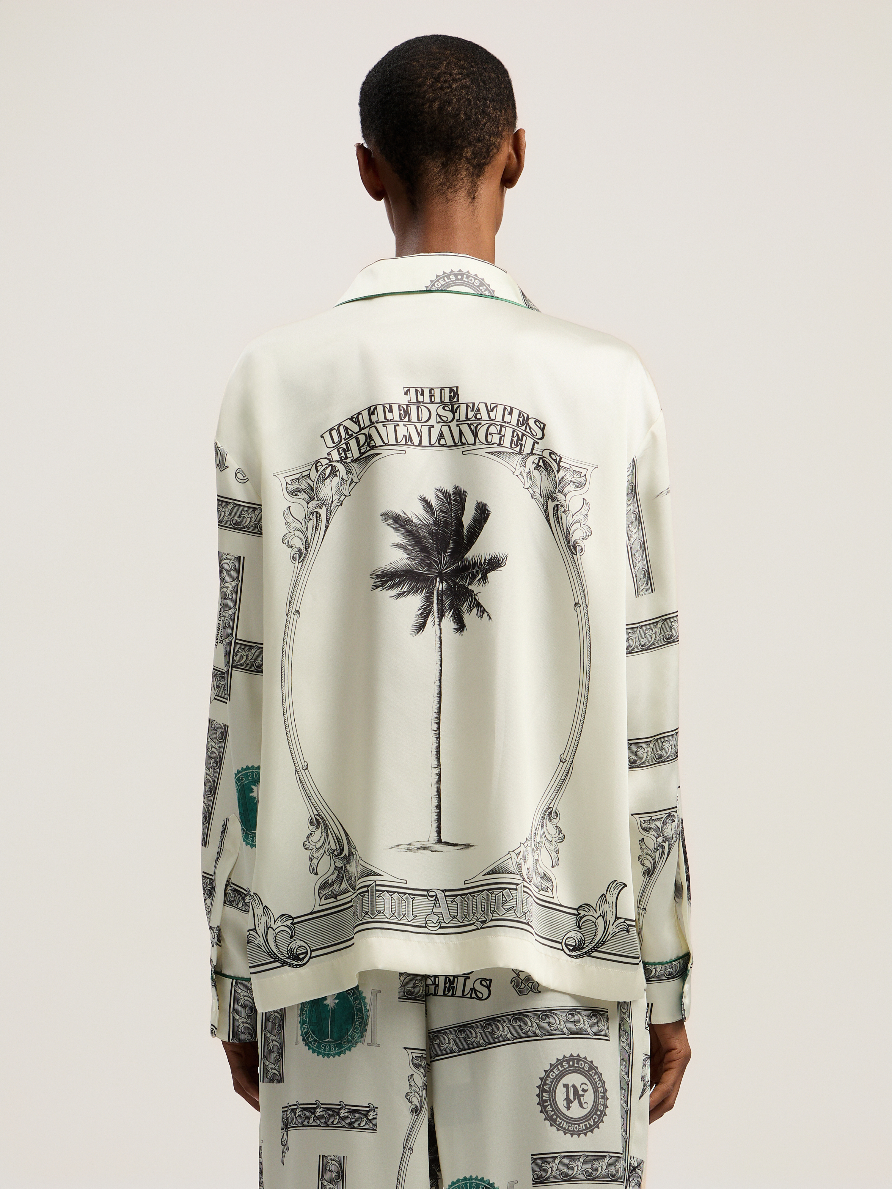 Palm Angels Dollar Print Pajama Shirt In Metallic