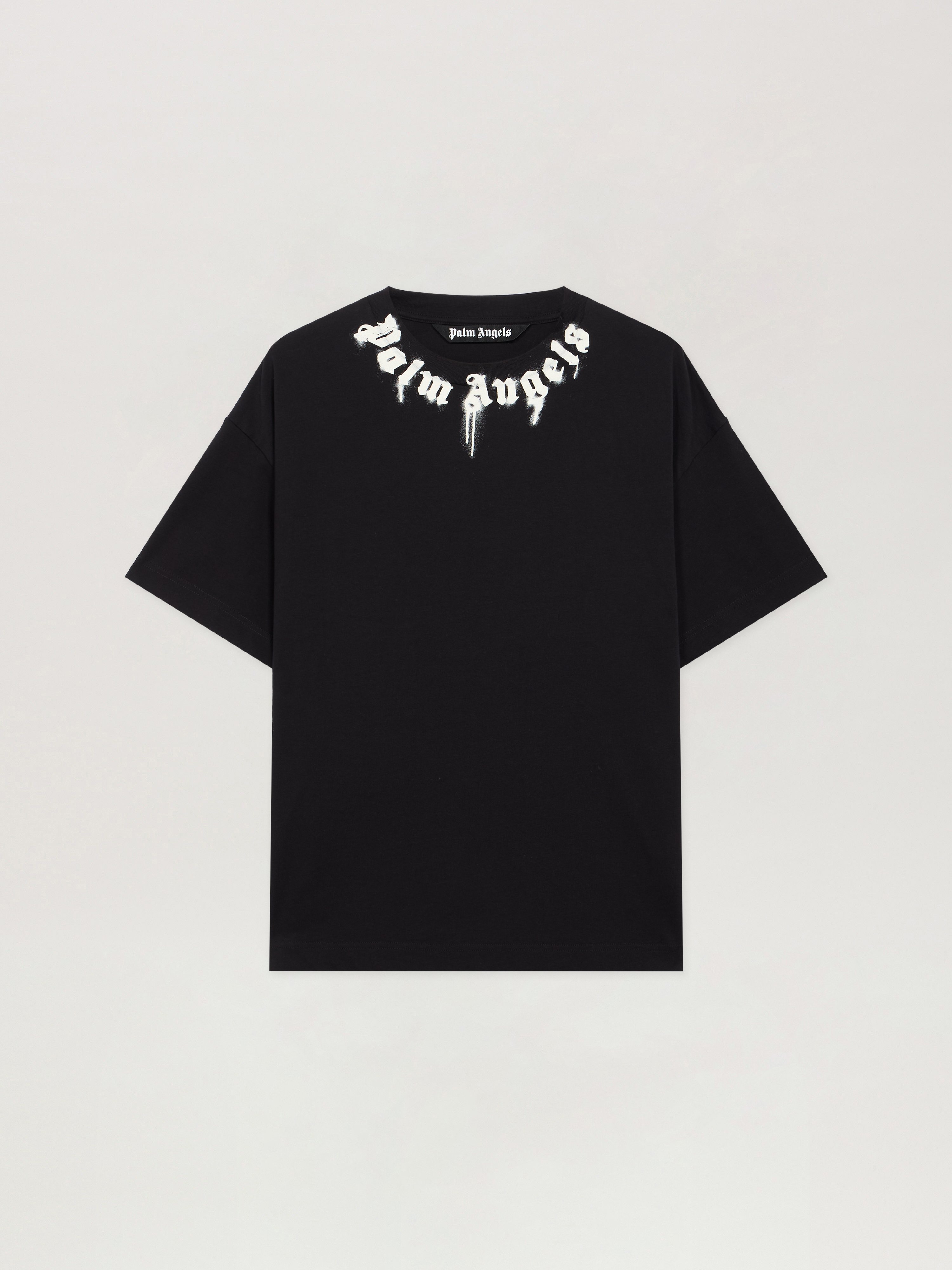 Spray Neck Logo T-Shirt in BLACK - OFF WHITE for Men | Palm Angels®