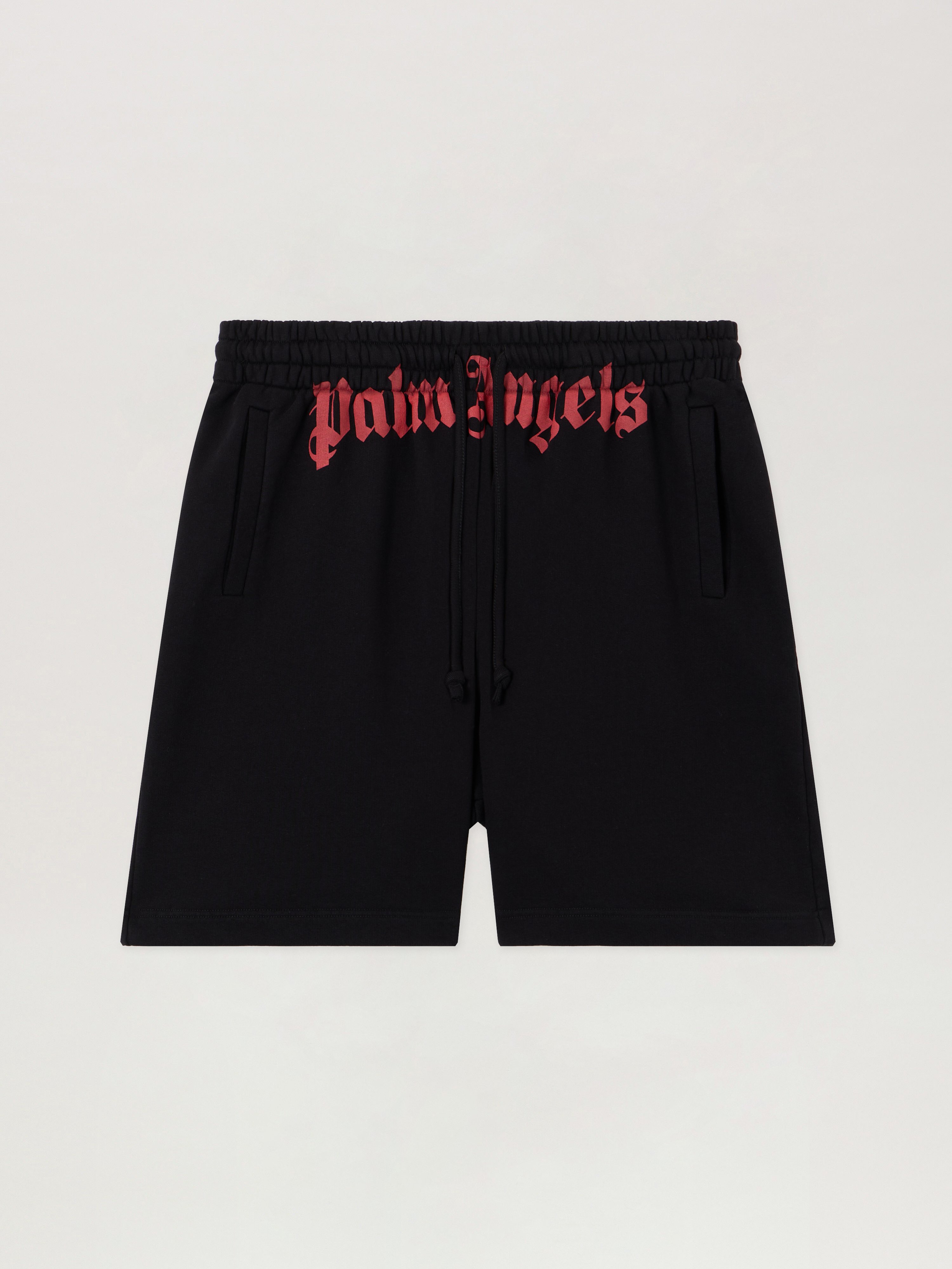 Palm Angels Men's Waist Logo Cotton Sweat Shorts In Black