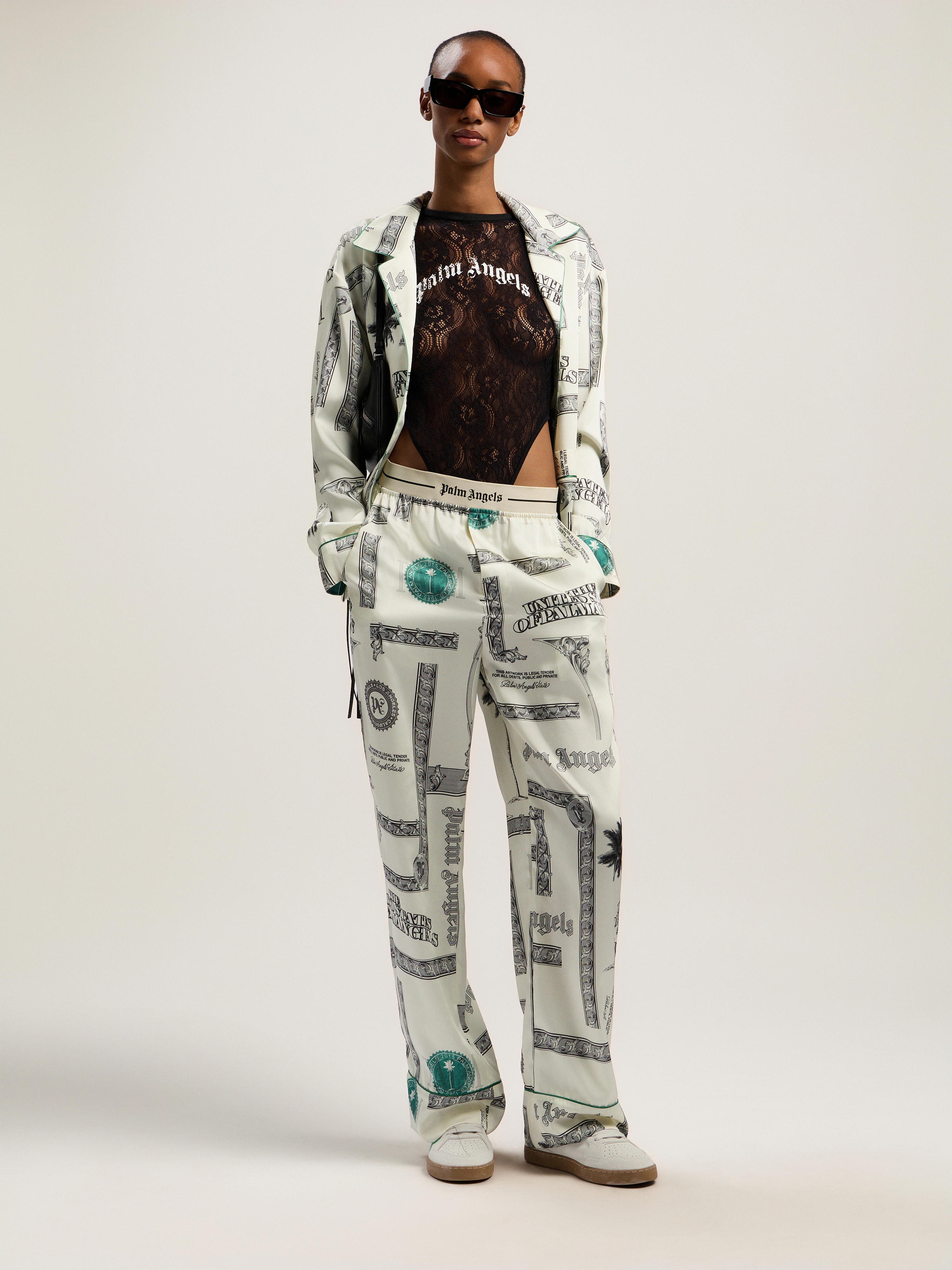 Palm Angels Dollar-print Elasticated Pajama-style Pants In Blue