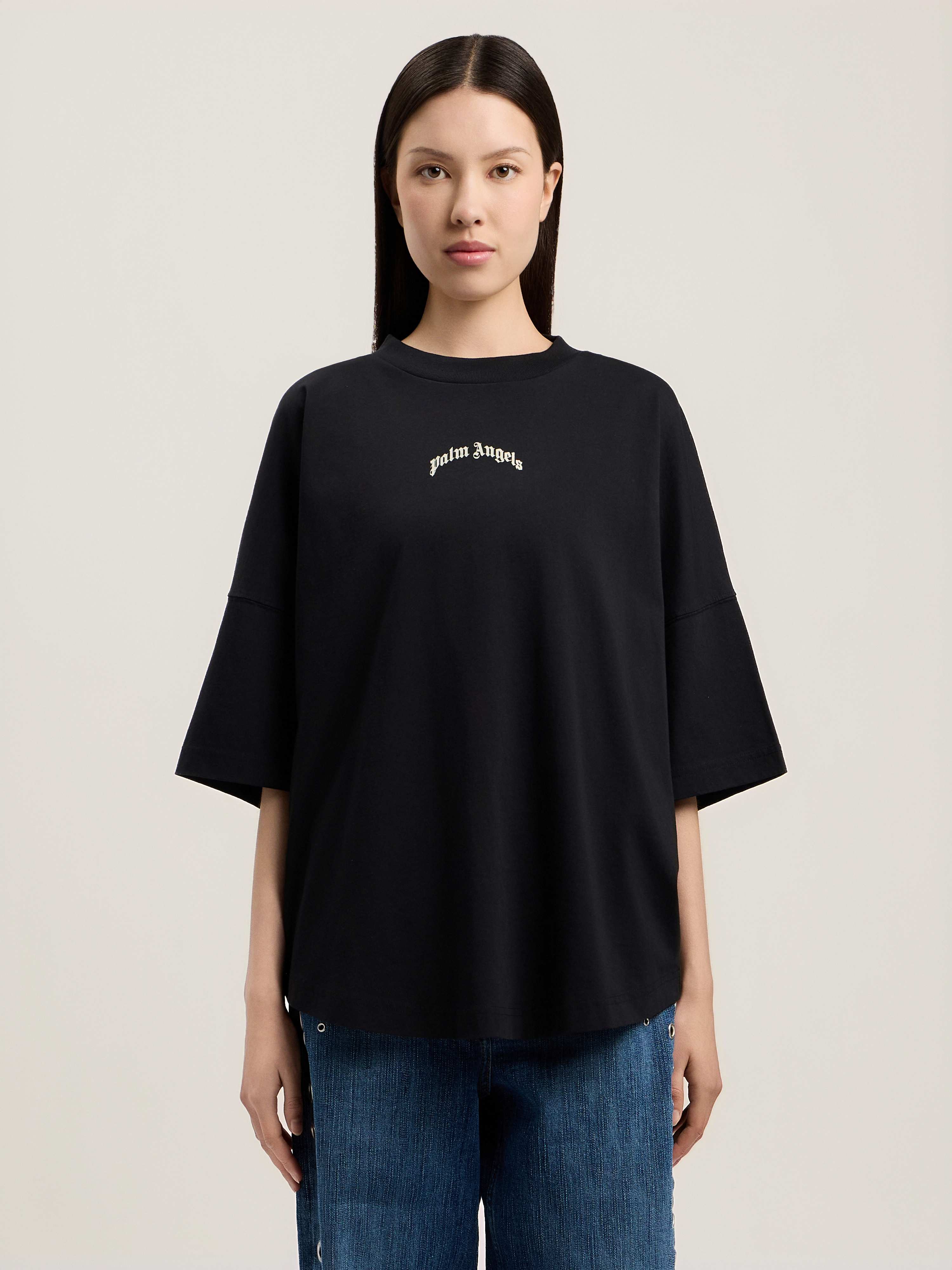 Palm Angels Curved Logo Oversized T-shirt In Black