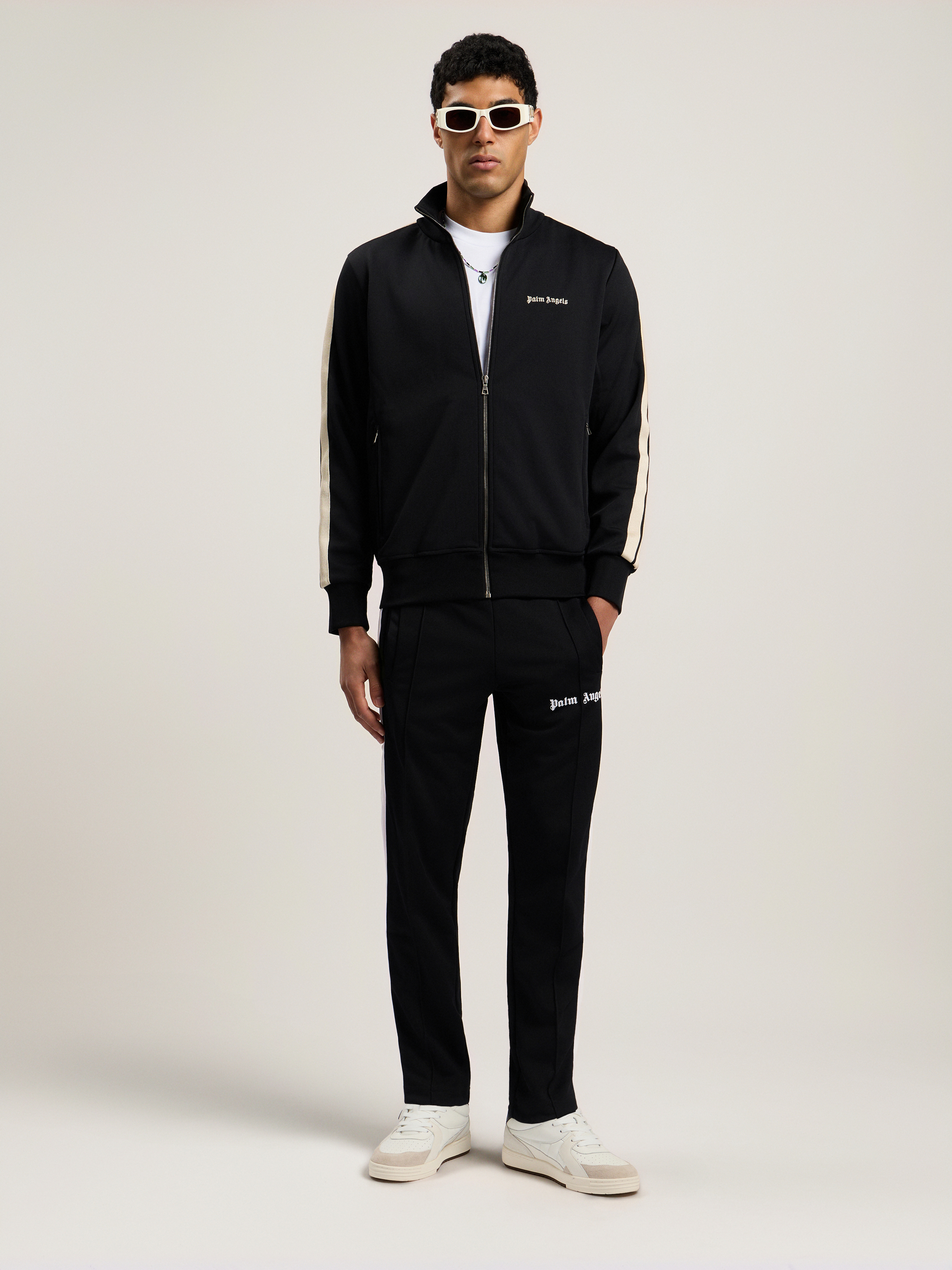 Palm Angels Classic Logo Black Sweatshirt With Logo Printed On The Front In Tech Fabric Man