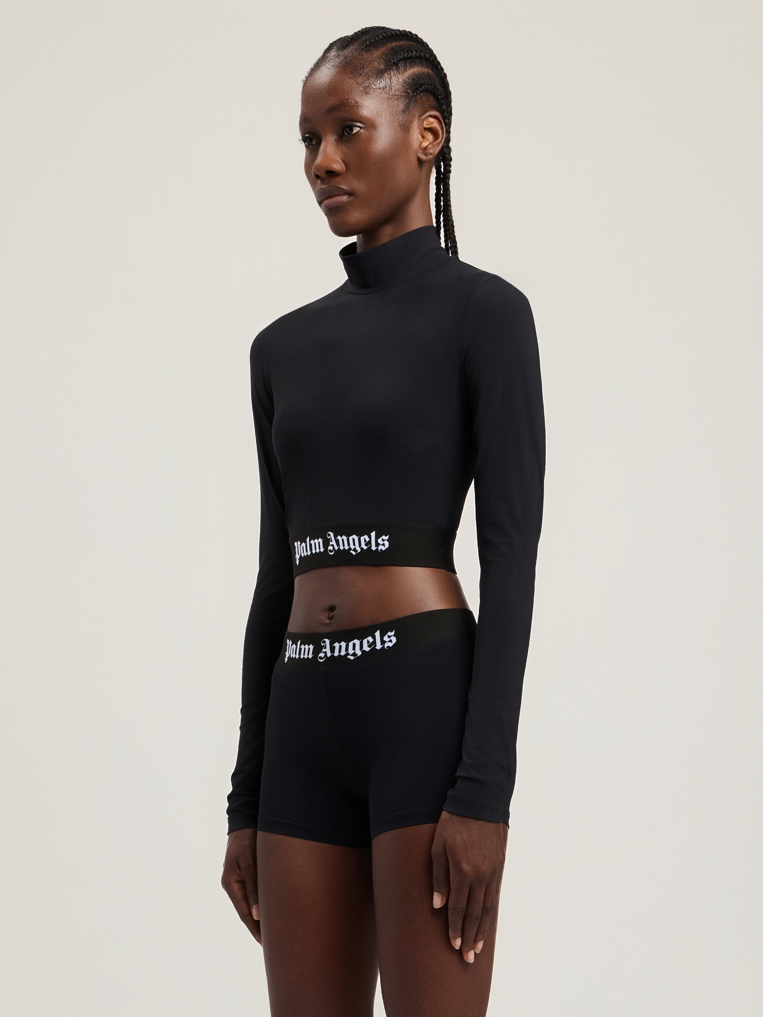 Palm Angels Black Classic Logo Long-sleeved Mockneck T-shirt
