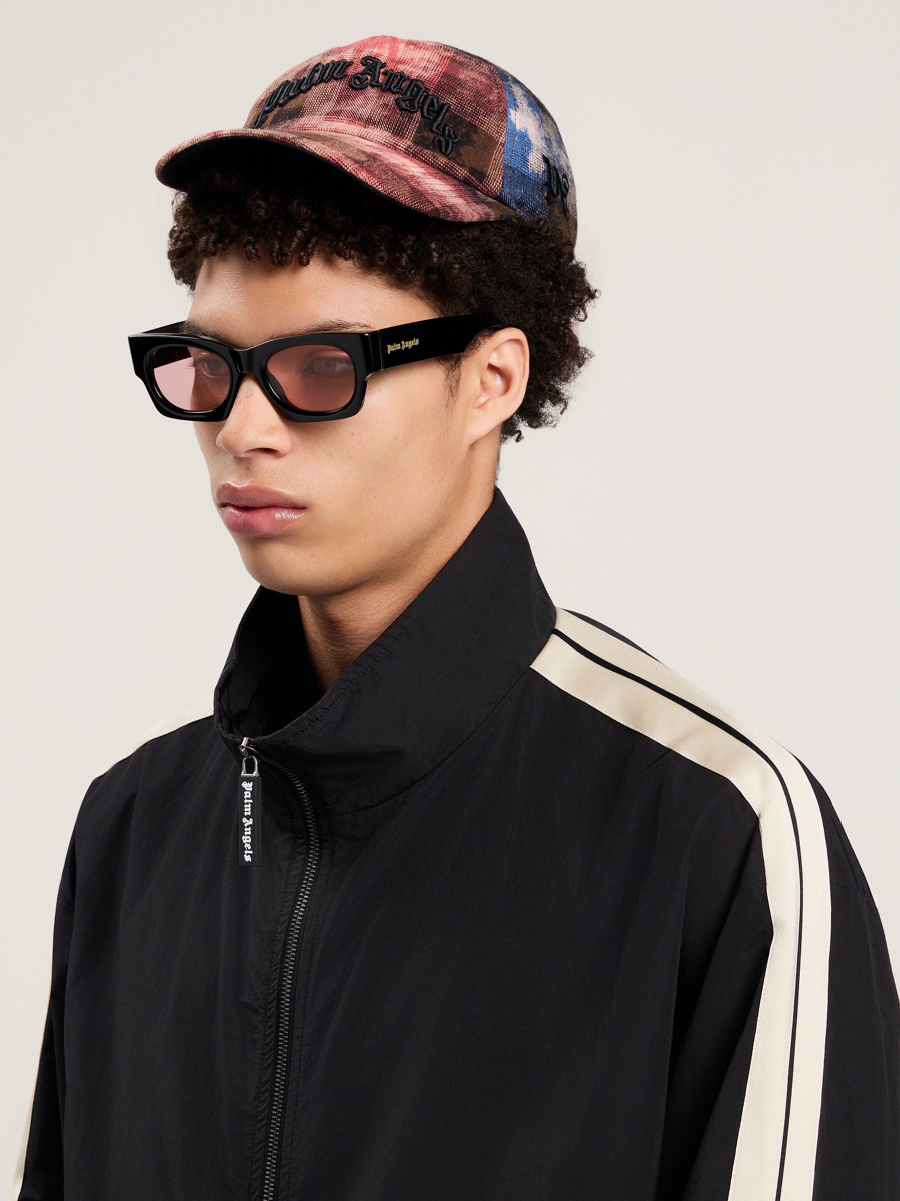  Palm Angels Curved Logo Check Cap Man  Blue - Red 