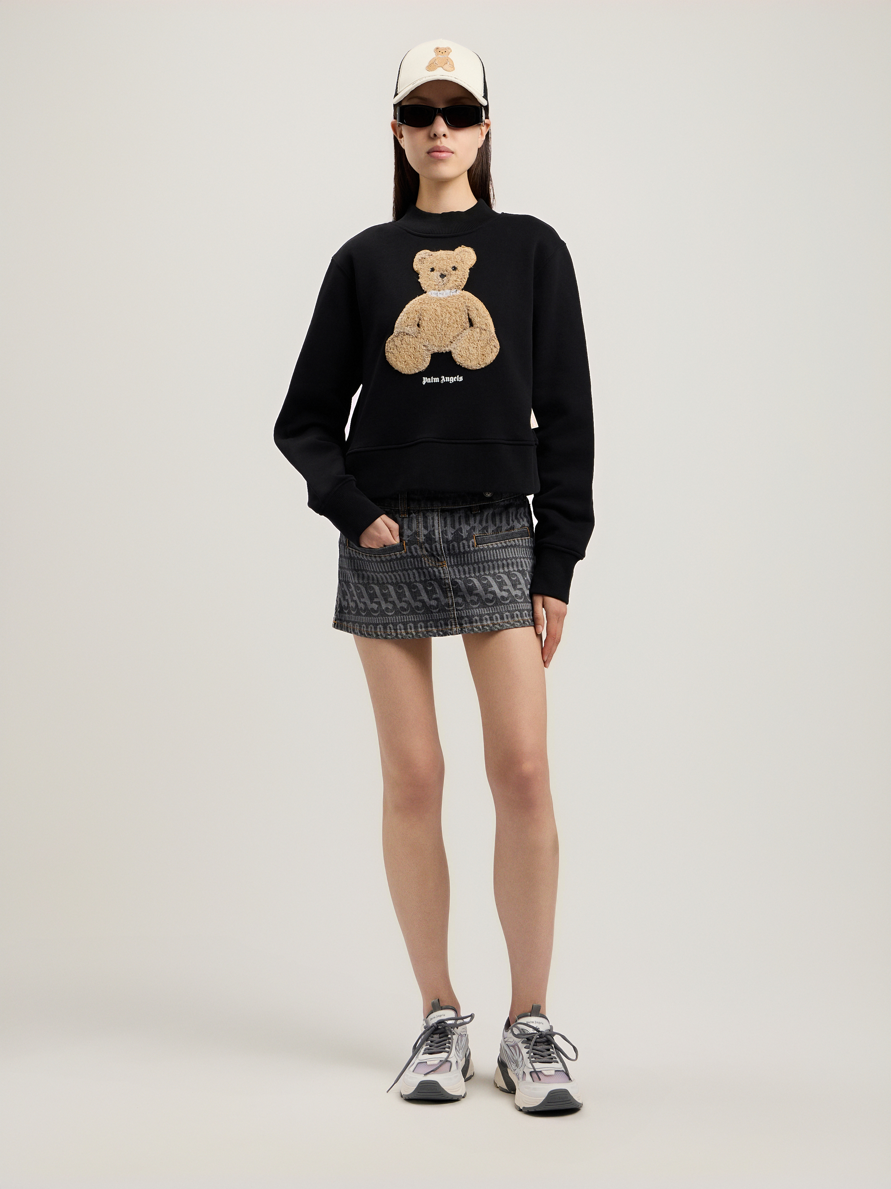 Palm Angels Bear Printed Crewneck Sweatshirt In Black