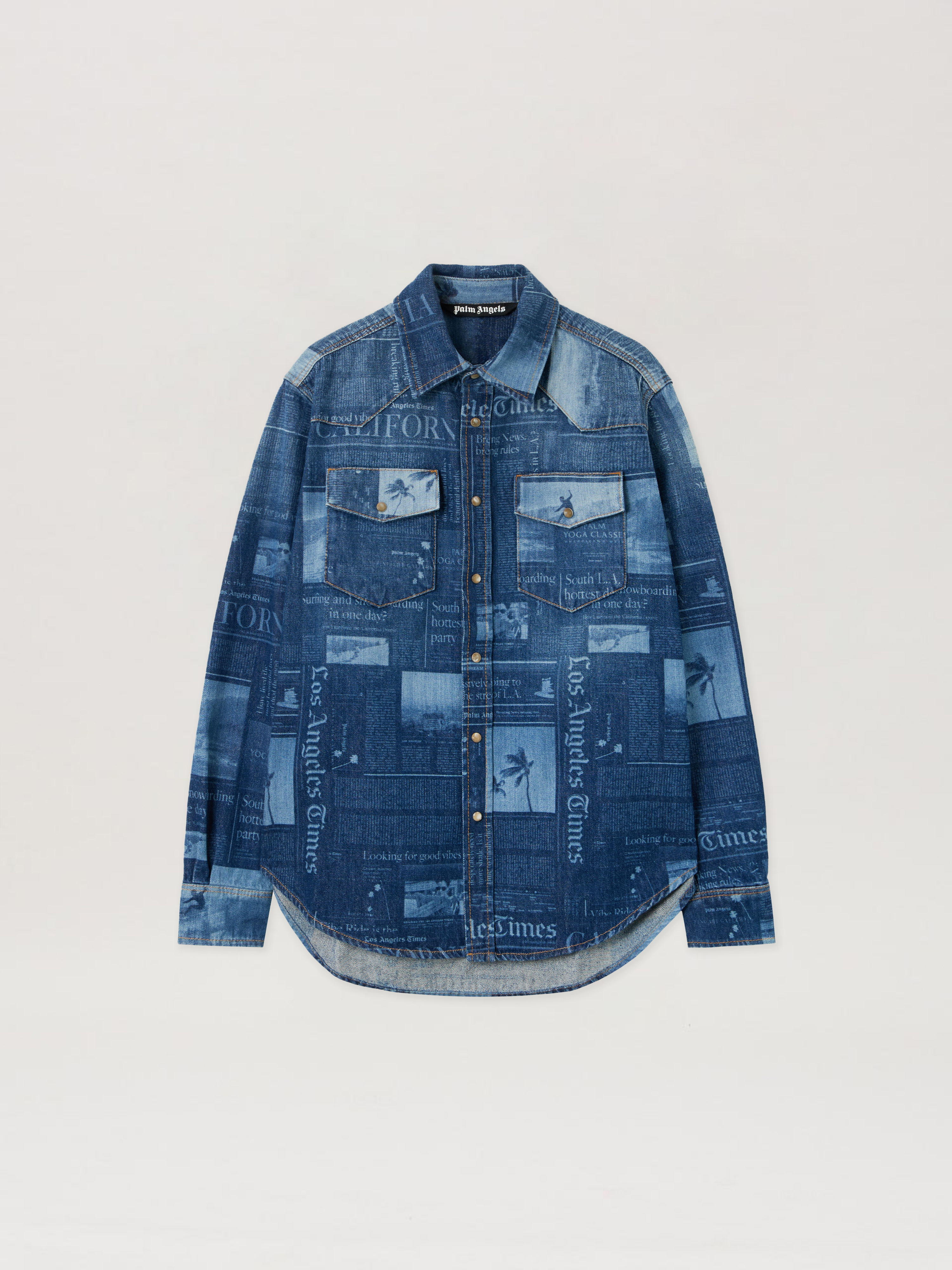 Palm Angels Blue Paxlatimes Denim Shirt Man Medium - Dusty