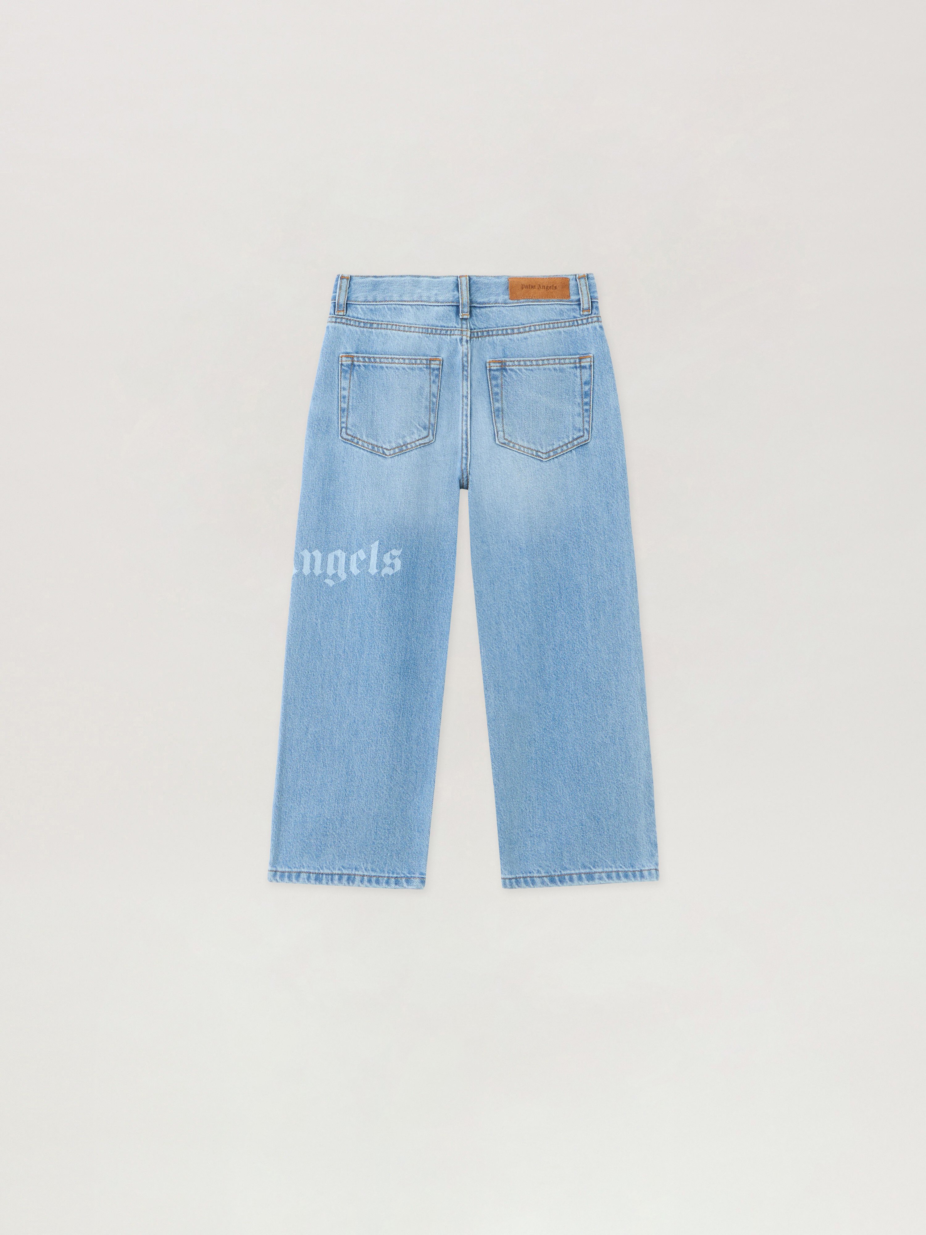  Palm Angels Logo Baggy Denim Pants Kids  Celeste/light Blue 
