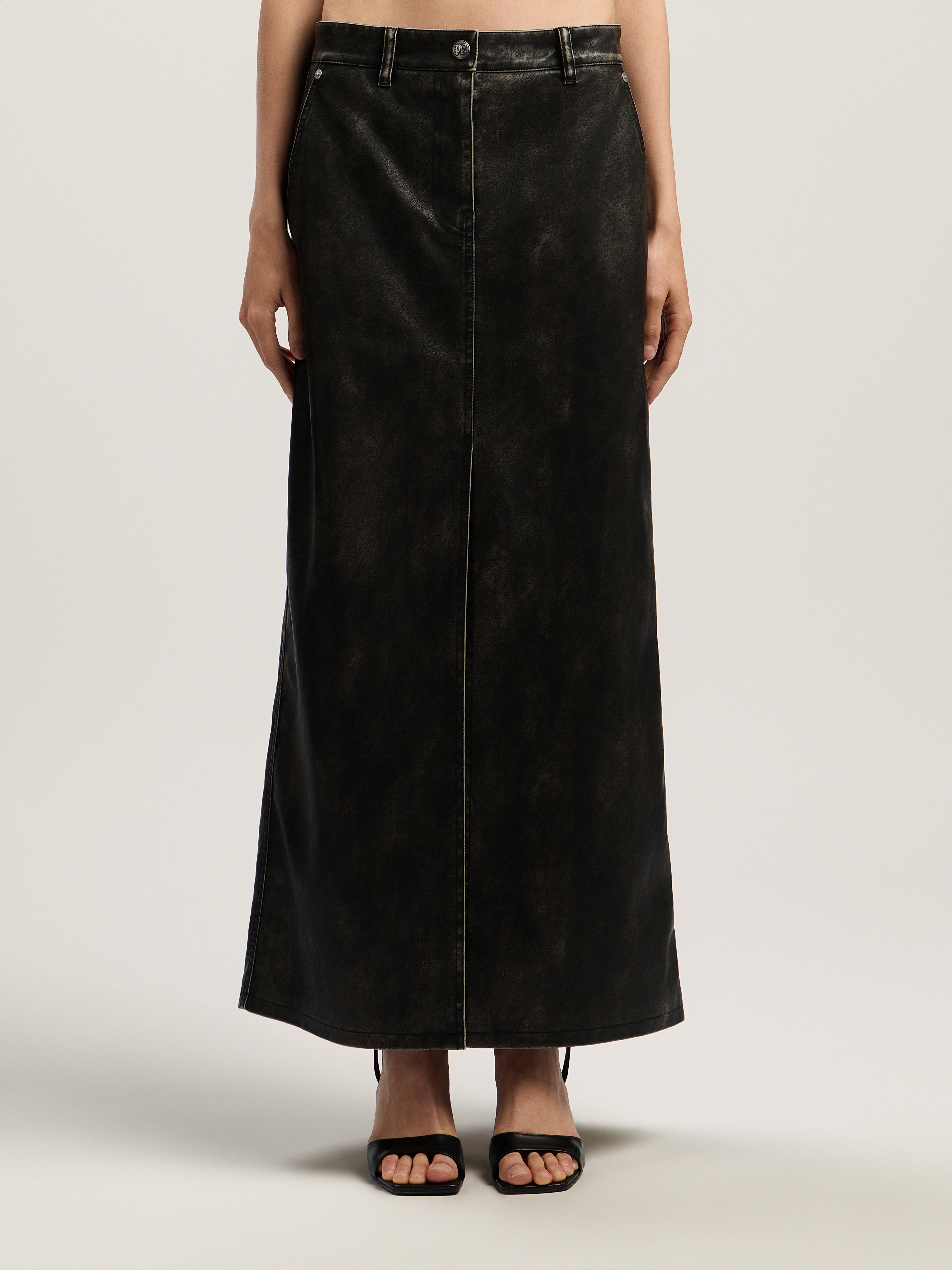 Palm Angels Curved Logo Coated Long Skirt In Brown