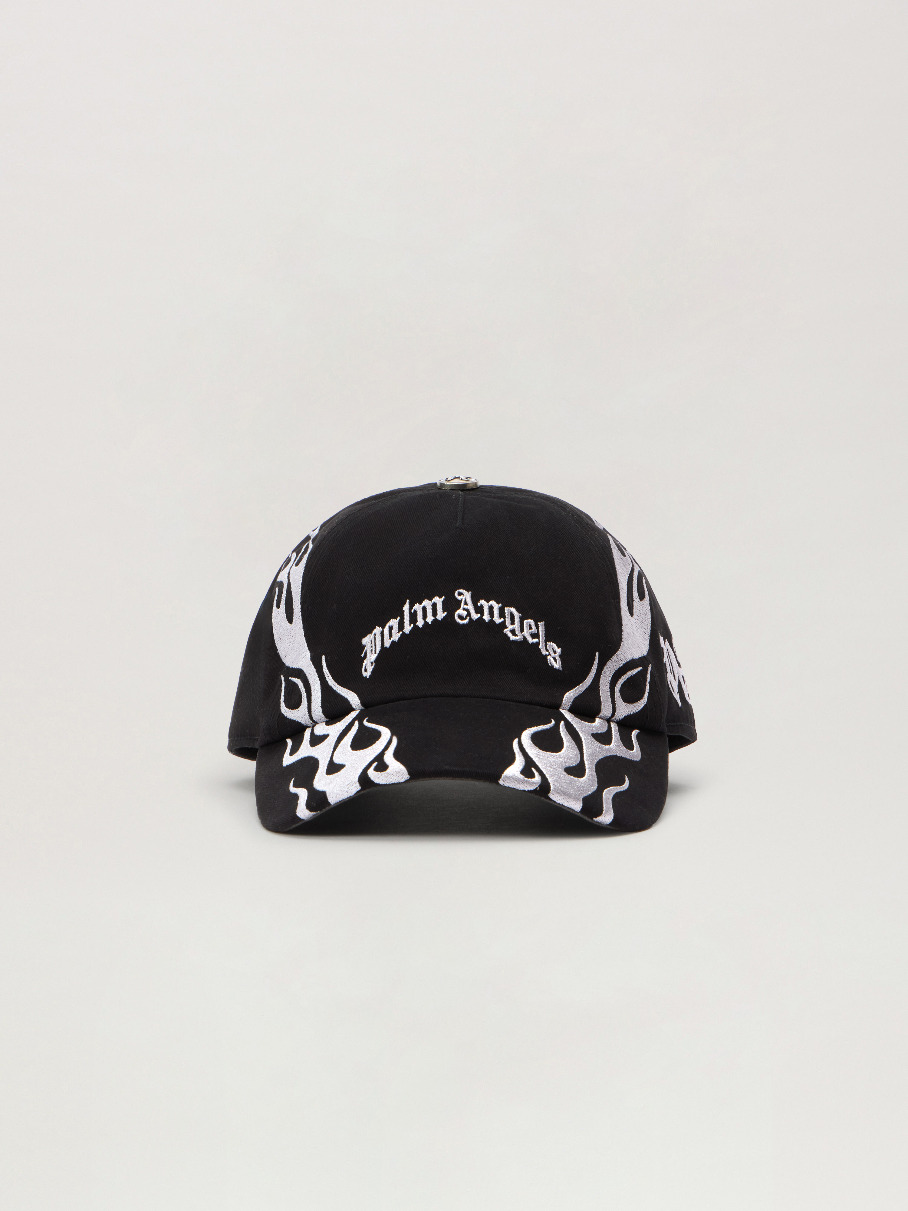 Palm Angels Curved Logo Flames Cap In Black