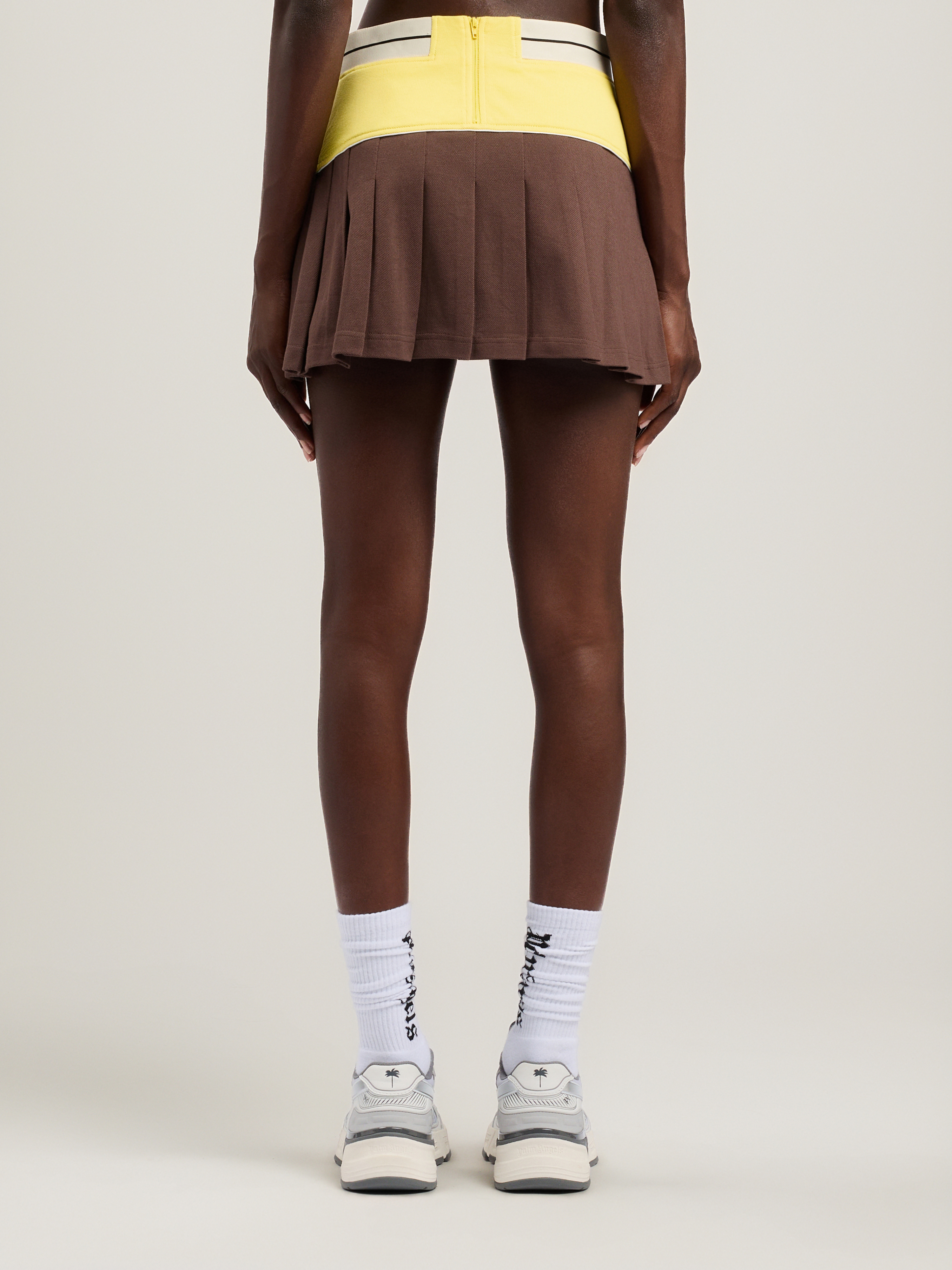 Palm Angels Logo Skirt Contrast Waistband Pleated Design In Brown