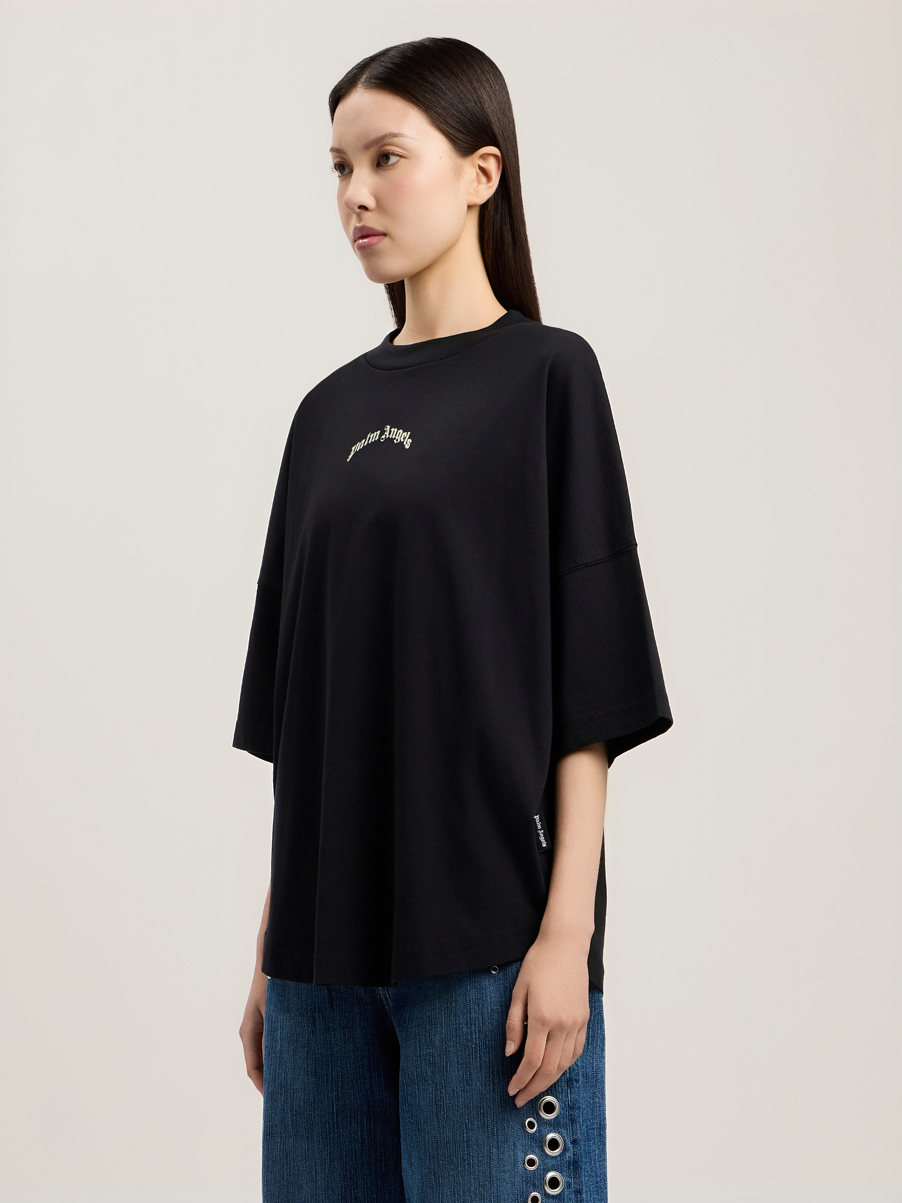 Palm Angels Curved Logo Oversized T-shirt In Black