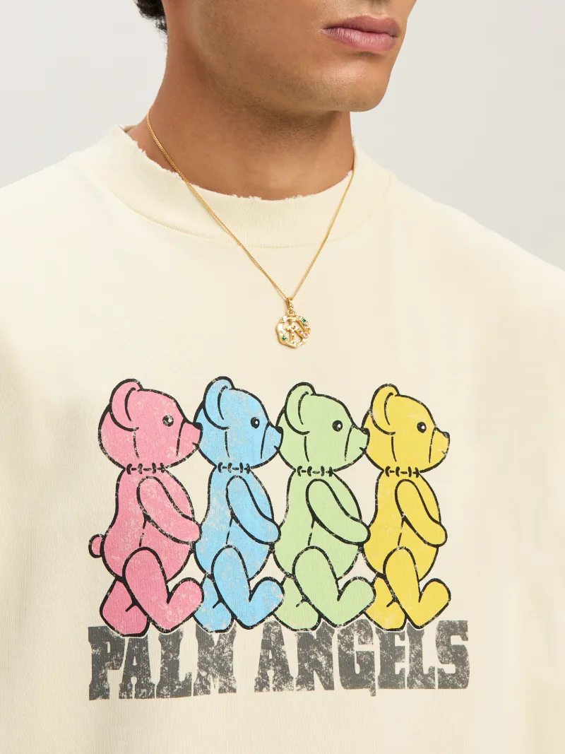 Palm Angels Ivory T-shirt With Front Bear Print