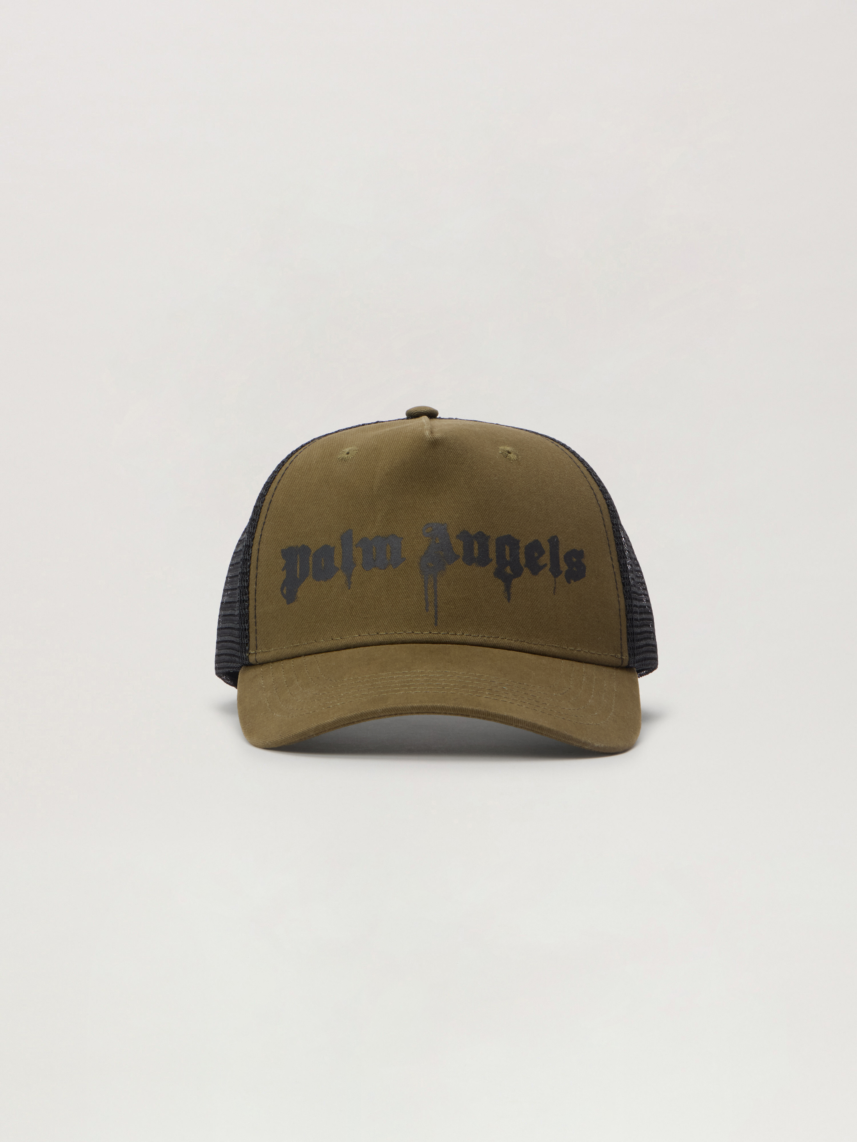 Palm Angels Spray Logo Trucker Cap In Green
