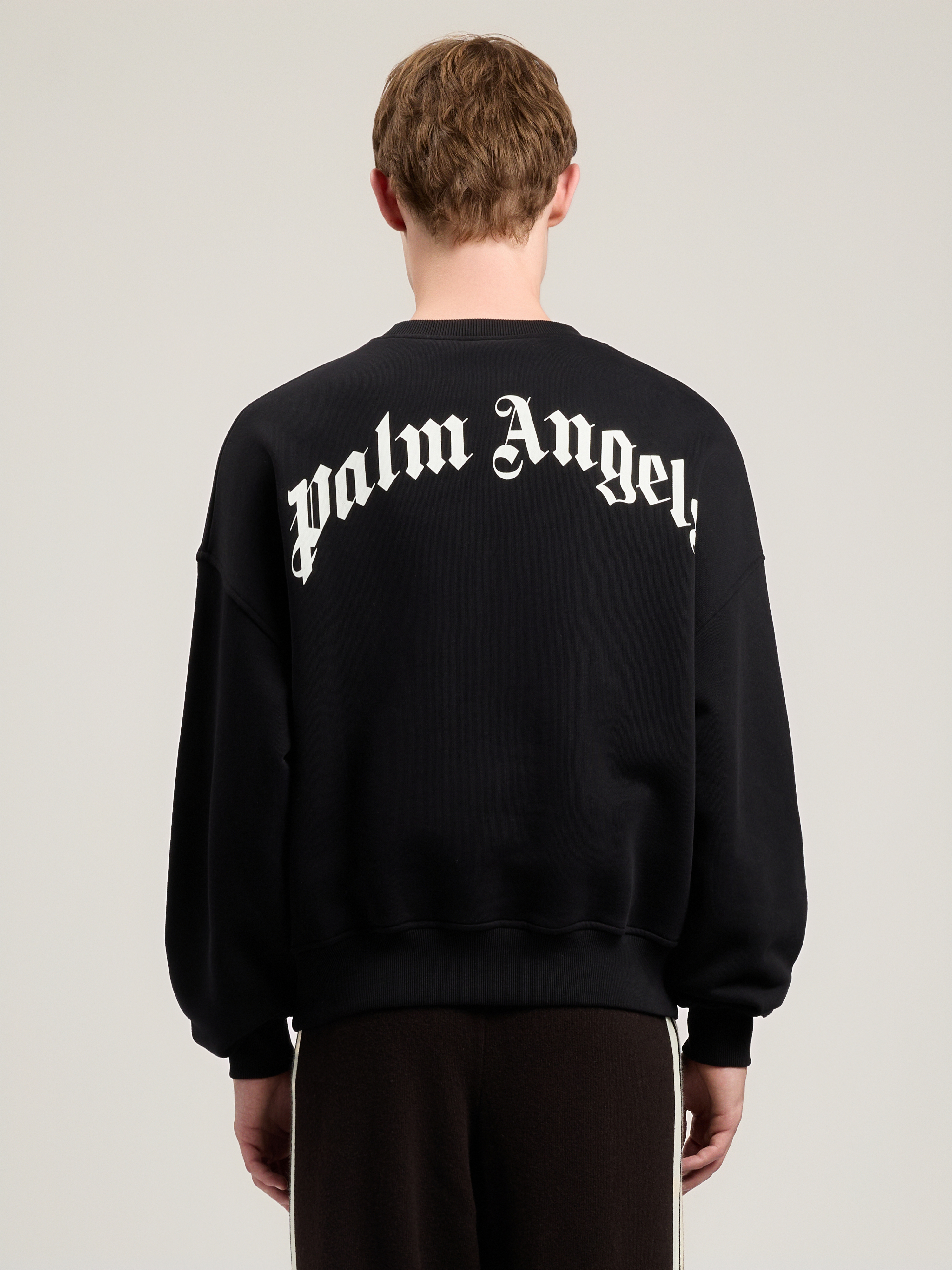 Palm Angels Men Black Back Curved Logo Sweatshirt, L Luxury Sweatshirts & Hoodies For Men Darveys