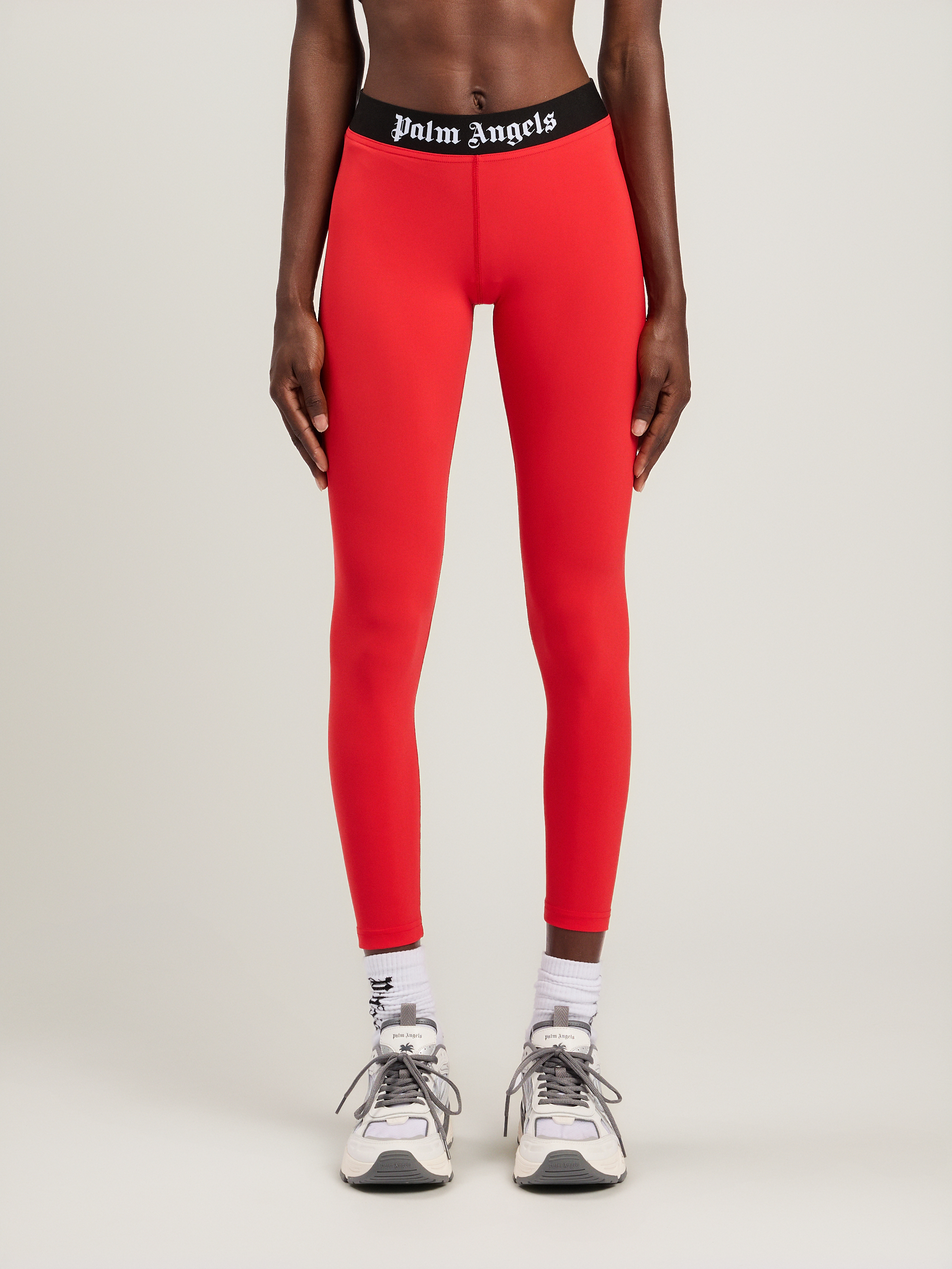 Palm Angels Logo Sport Leggings Elastic Waistband Stretch In Red