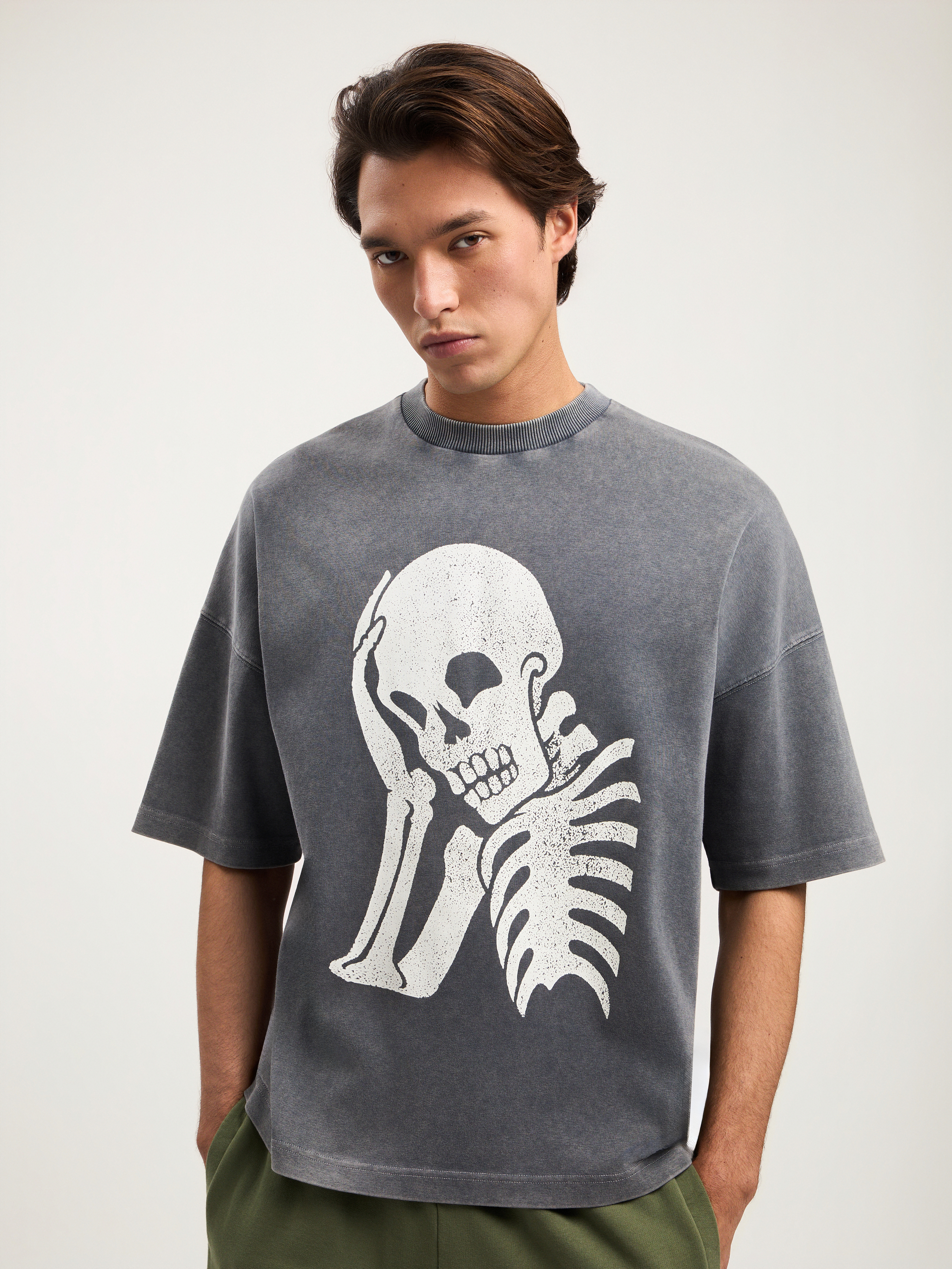 Palm Angels Skull-print Washed T-shirt In Multi