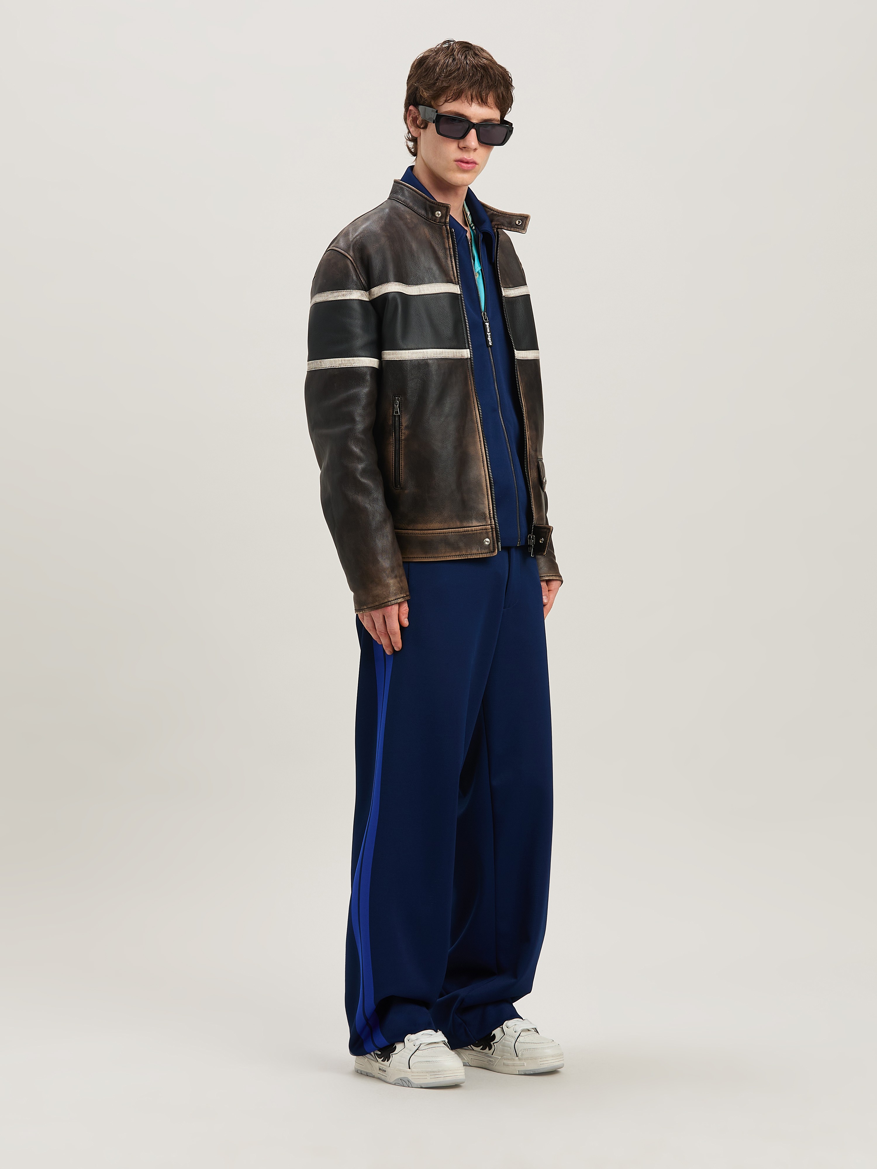 Palm Angels Crystal Pin-up Biker Leather Jacket