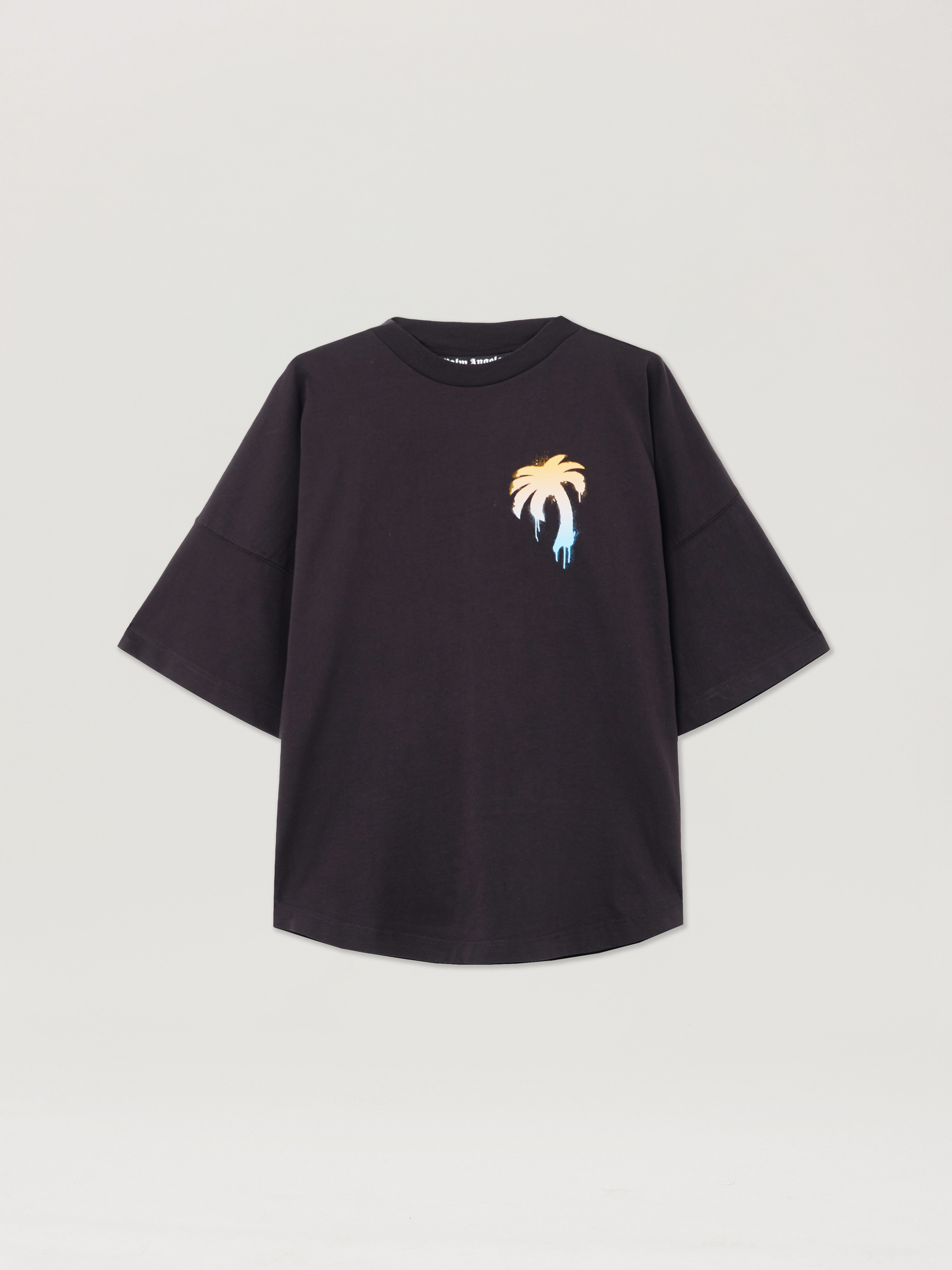 Palm Angels Oversized Black T-shirt With Graphic Palm Tree Design In Black