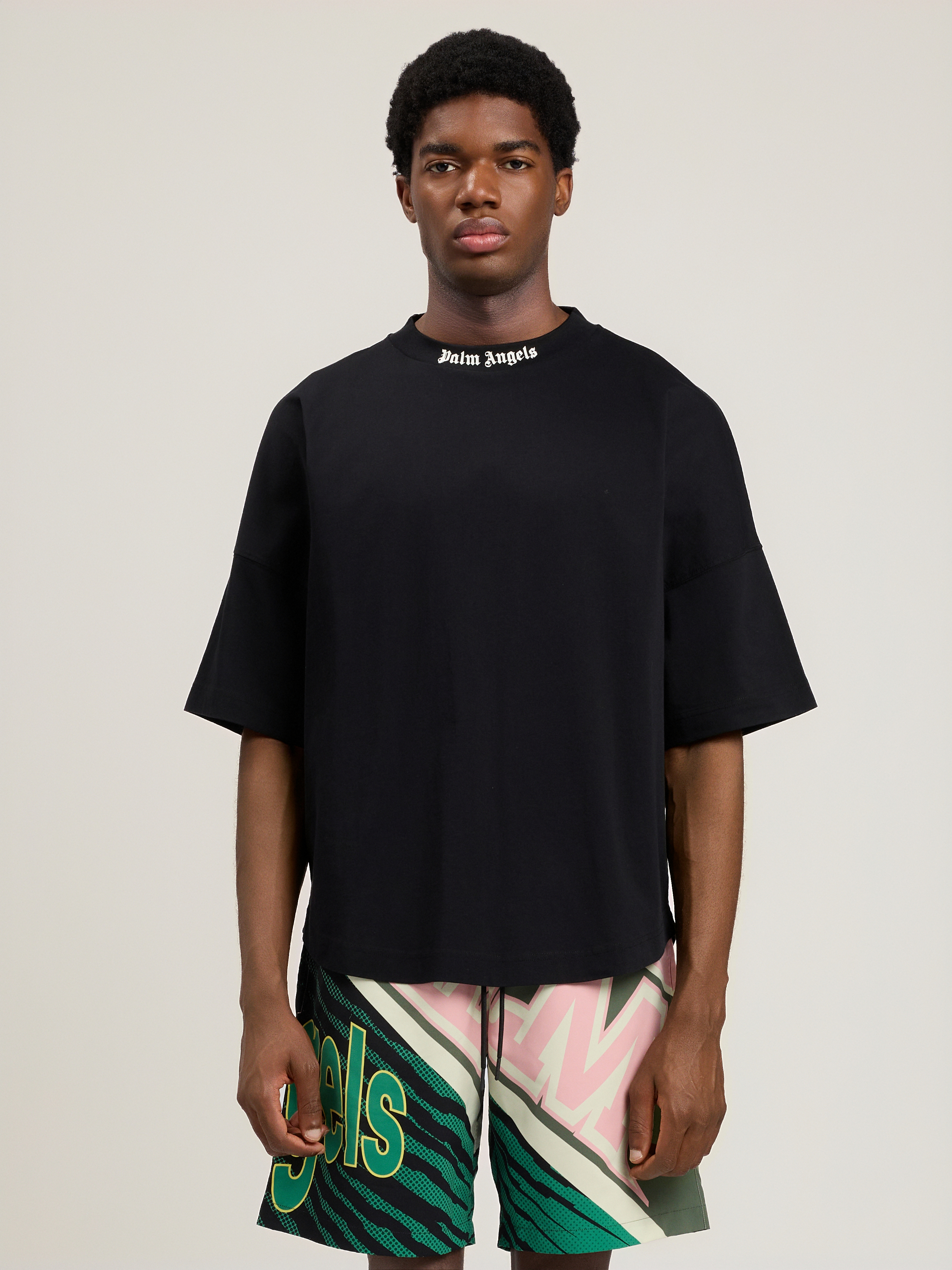 Palm Angels Mens Black White Classic Logo-print Cotton-jersey T-shirt M In Black