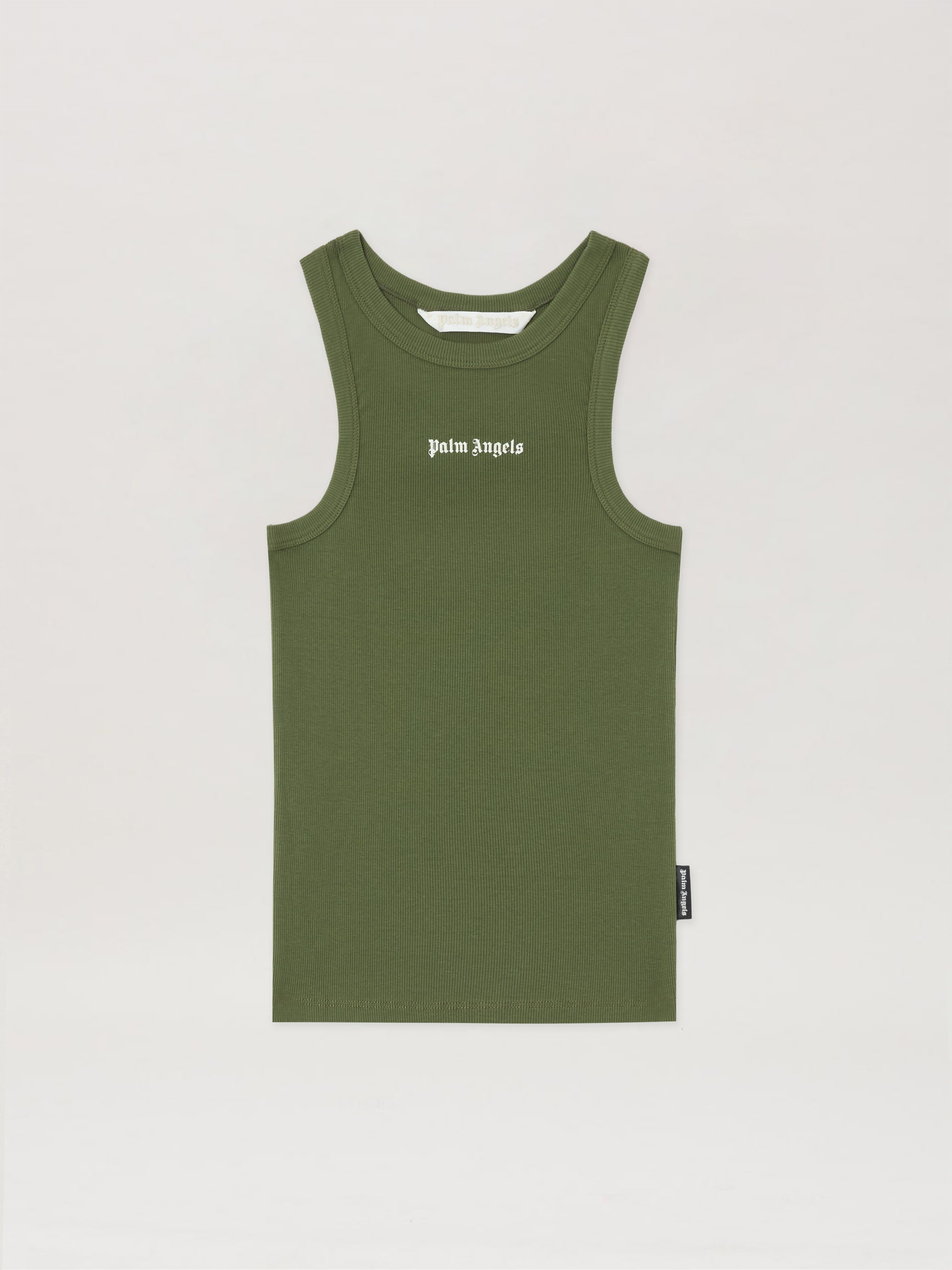 Palm Angels Logo Rib Tank Top Sleeveless Design In Green