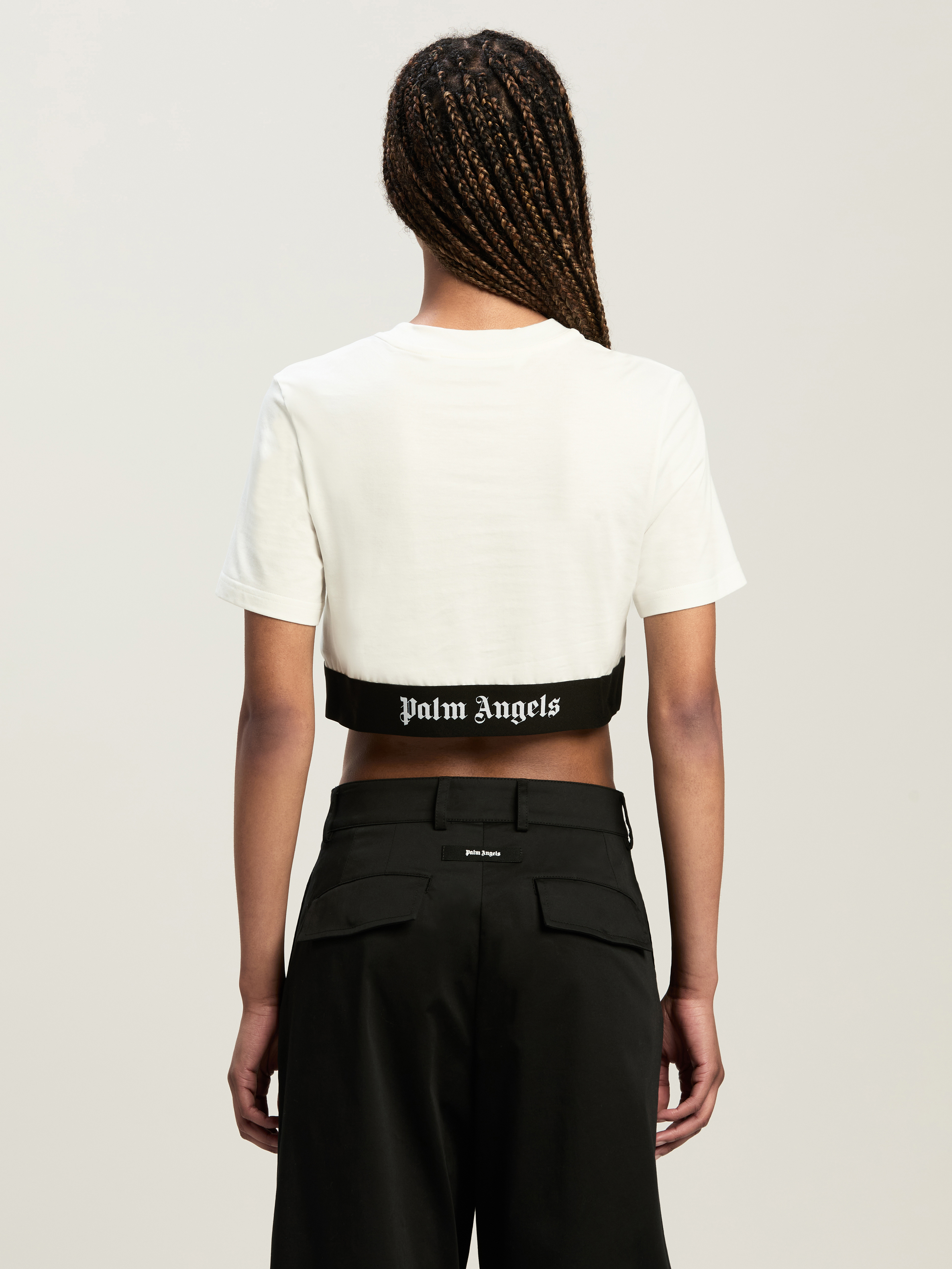 Palm Angels Classic Logo Tape Crop Tee Off White Bla