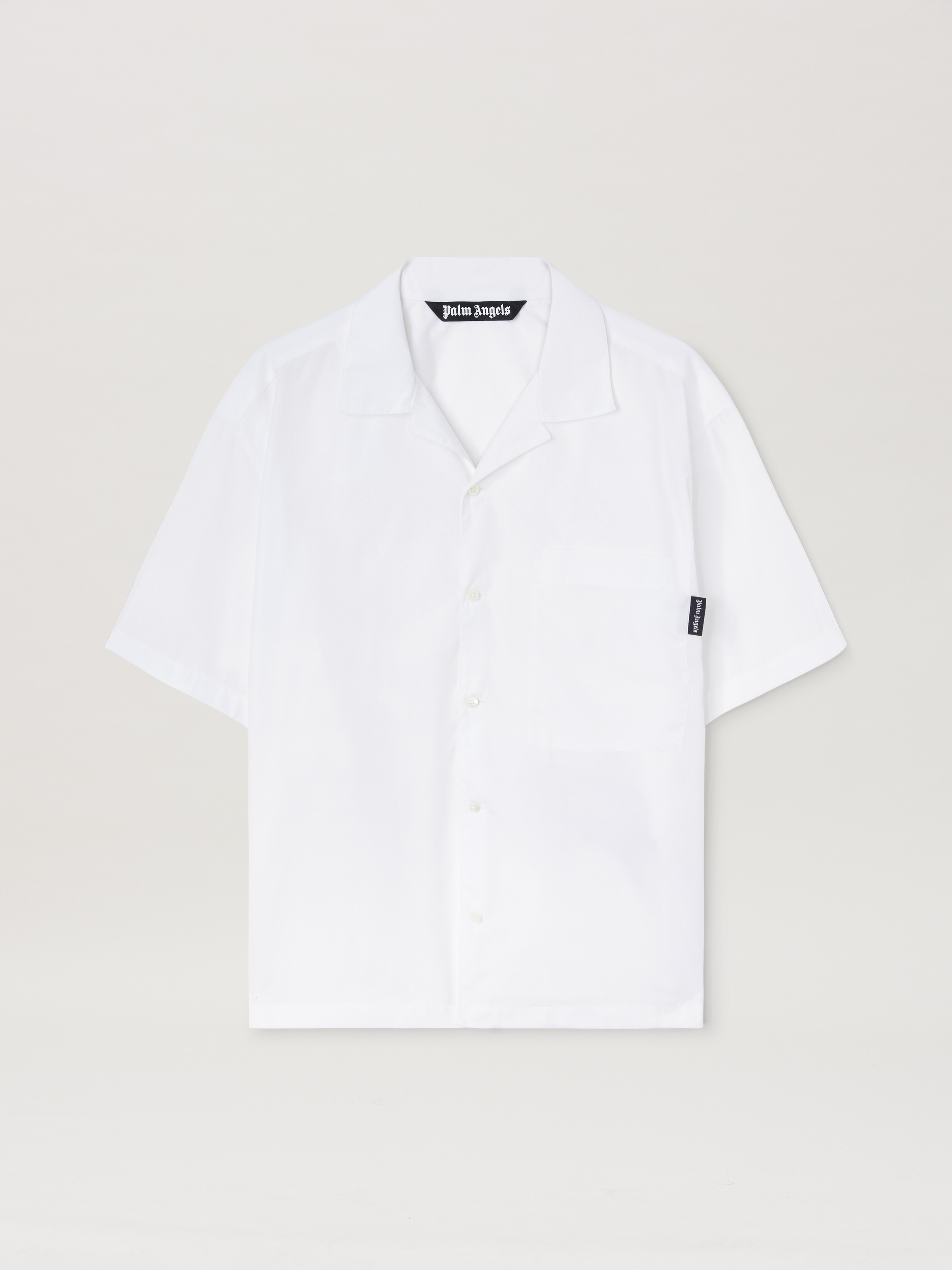 ★Palm Angels★ Logo Print Linen Short Sleeve T-Shirt White Logo printed cotton T-shirt in white - Palm Angels | Mytheresa