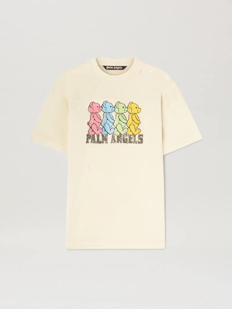 Palm Angels Ivory T-shirt With Front Bear Print