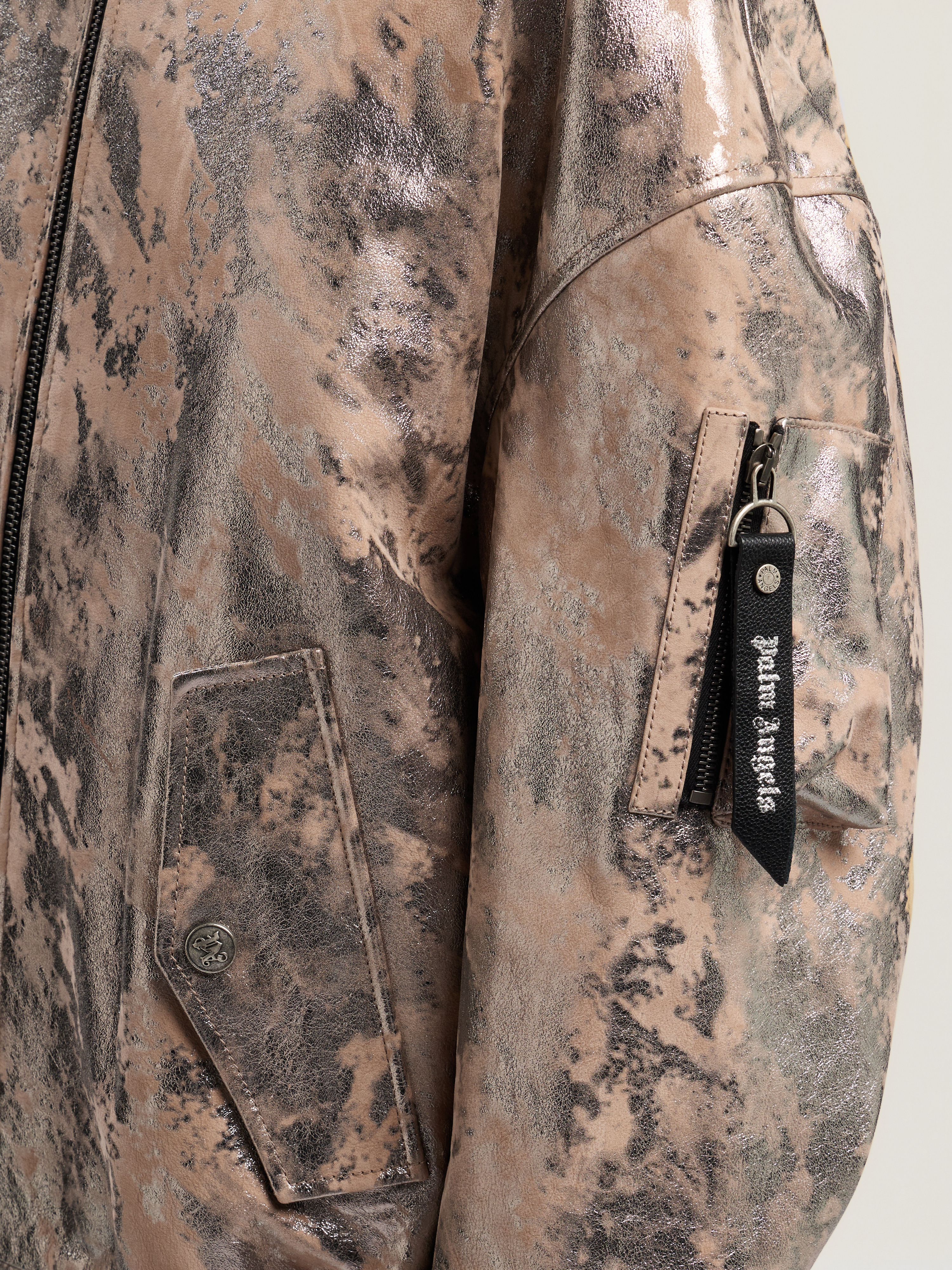 Palm Angels Laminated Leather Bomber Jacket In Brown