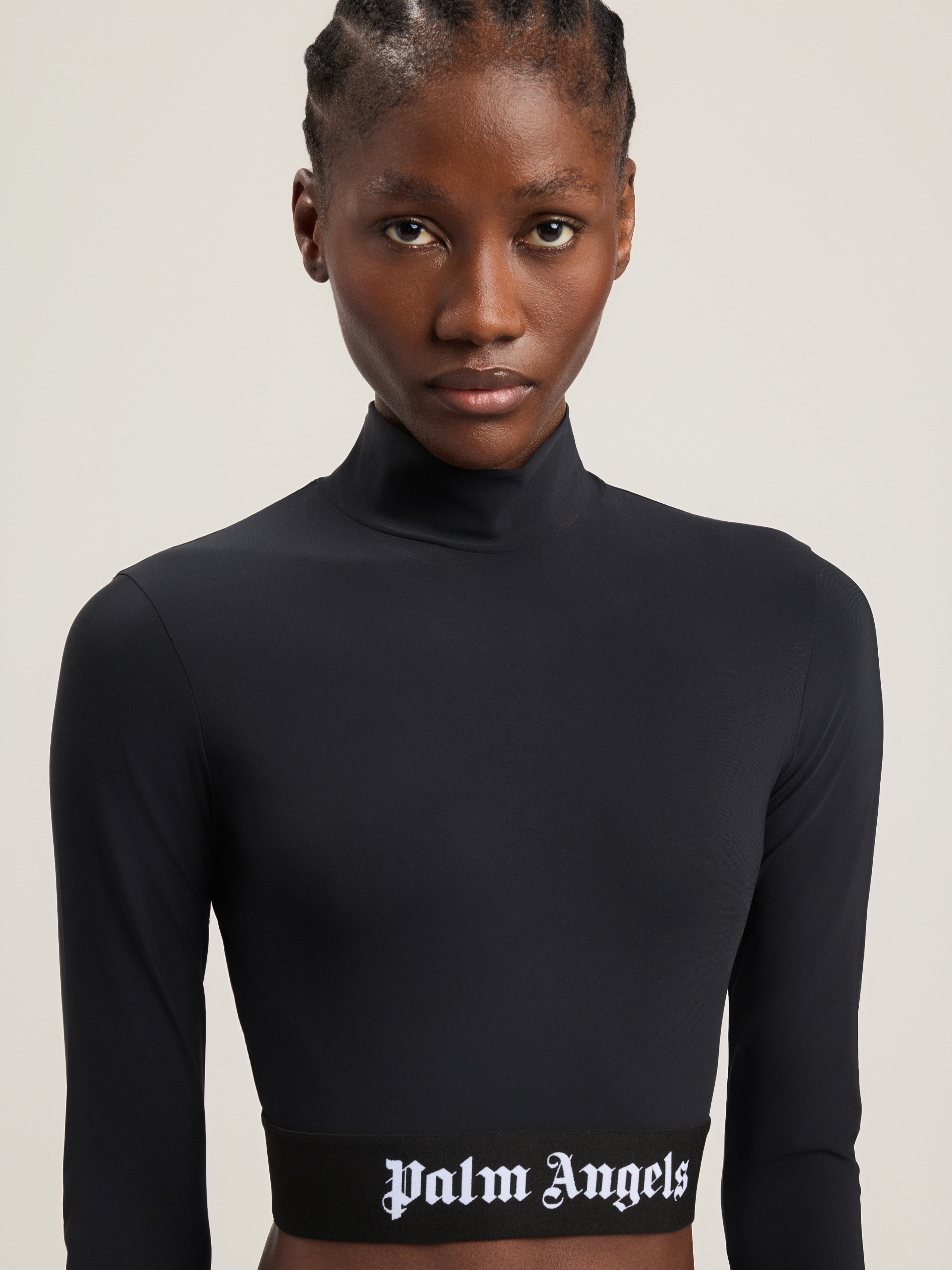 Palm Angels Black Classic Logo Long-sleeved Mockneck T-shirt
