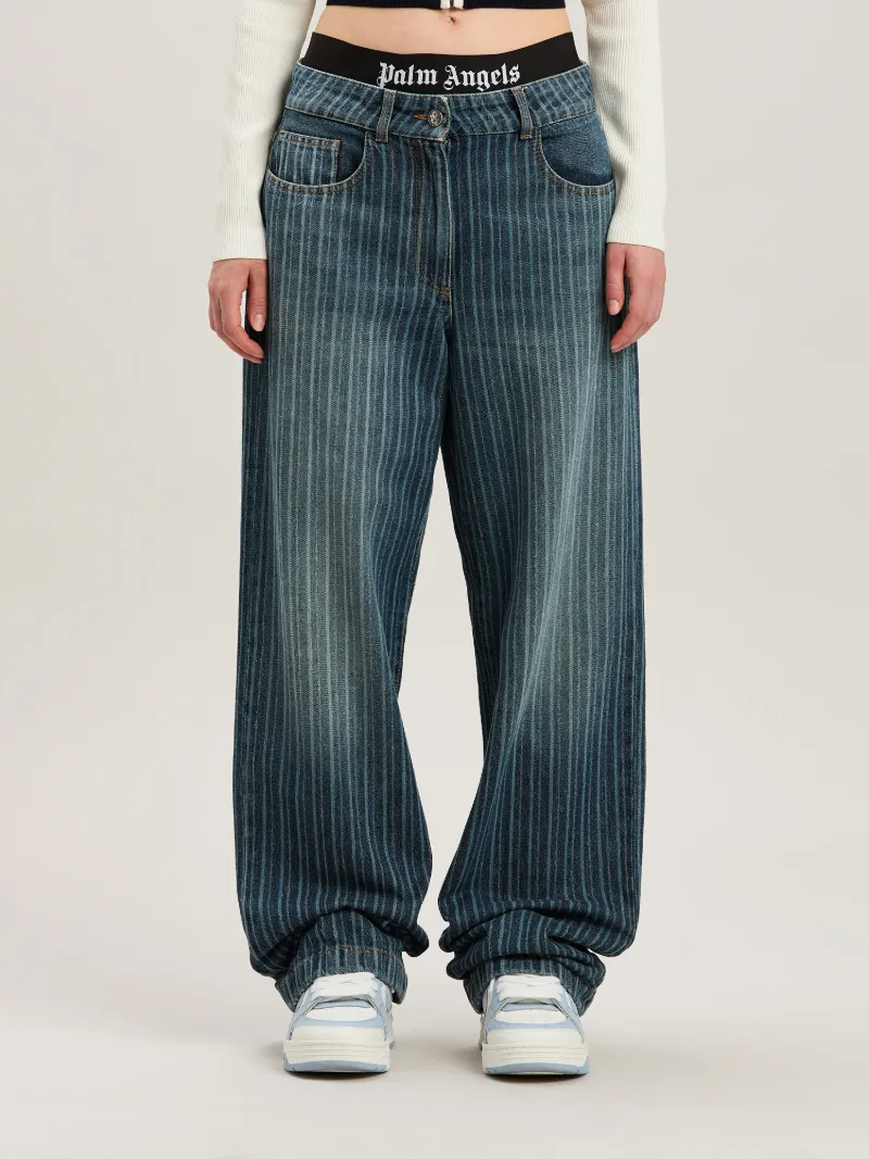 Palm Angels Laser Pinstriped Denim Pants