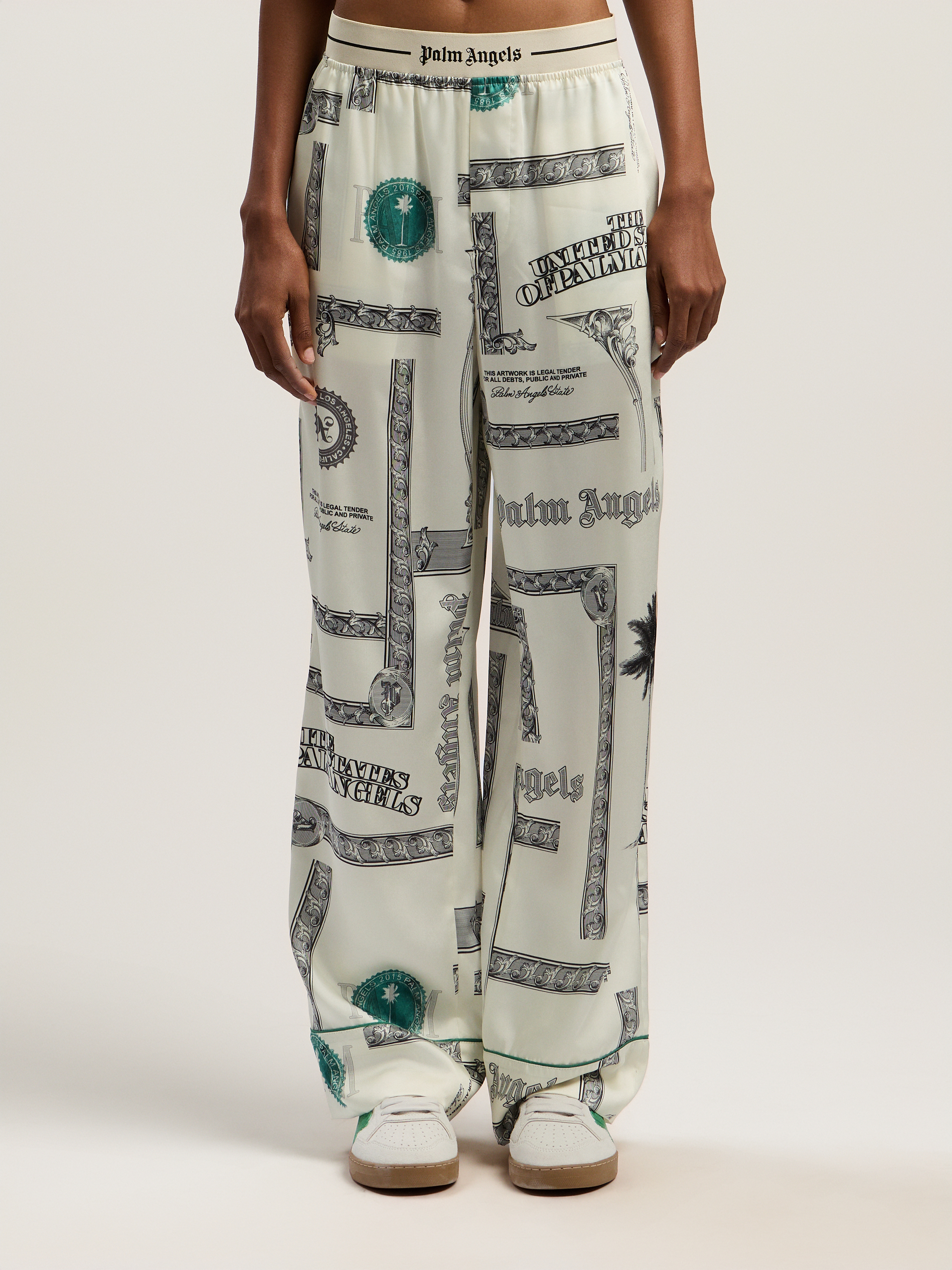 Palm Angels Dollar-print Elasticated Pajama-style Pants In Blue
