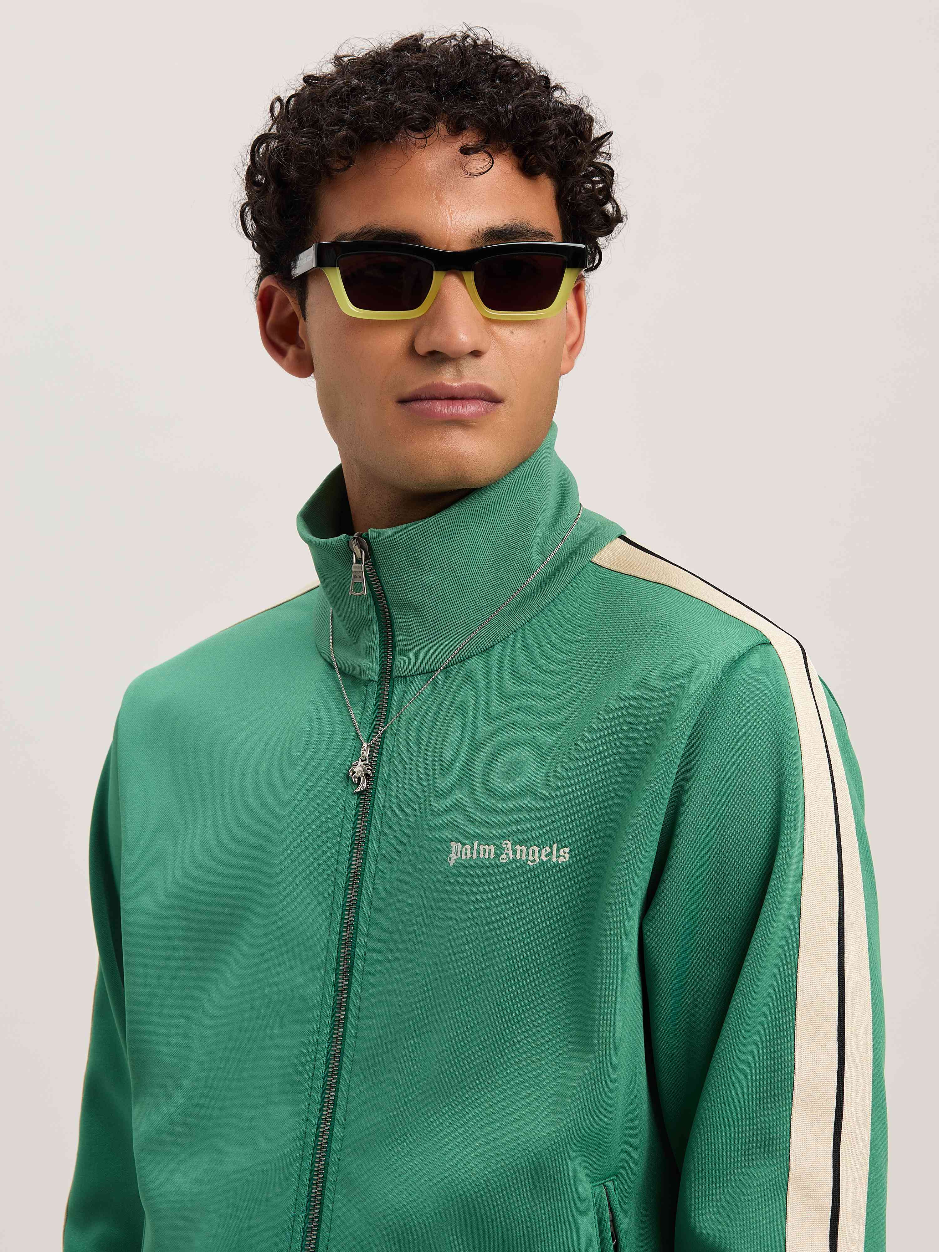 Palm Angels Striped Collar Ribbed Cuffs Pockets Sweater