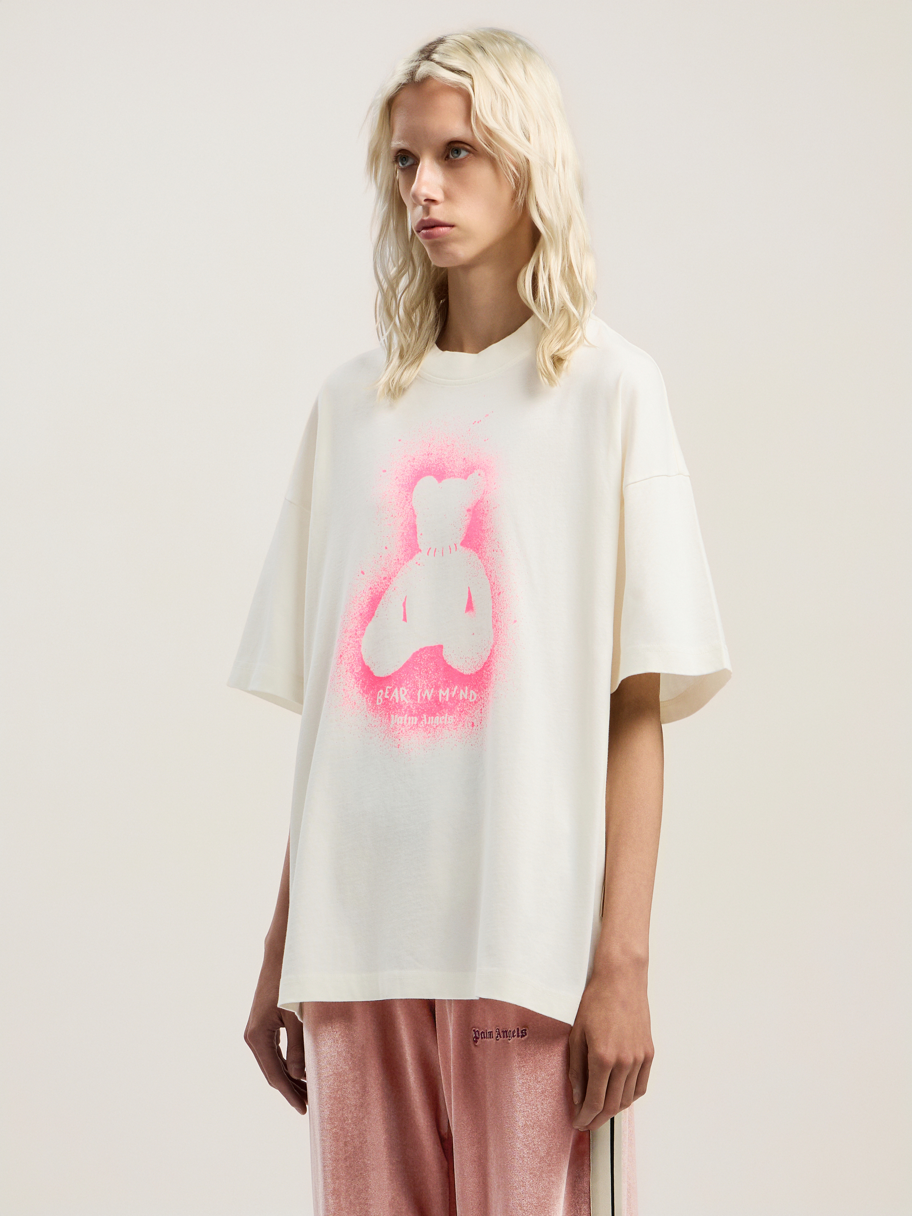 Palm Angels Spray Bear Loose T-shirt In Pink
