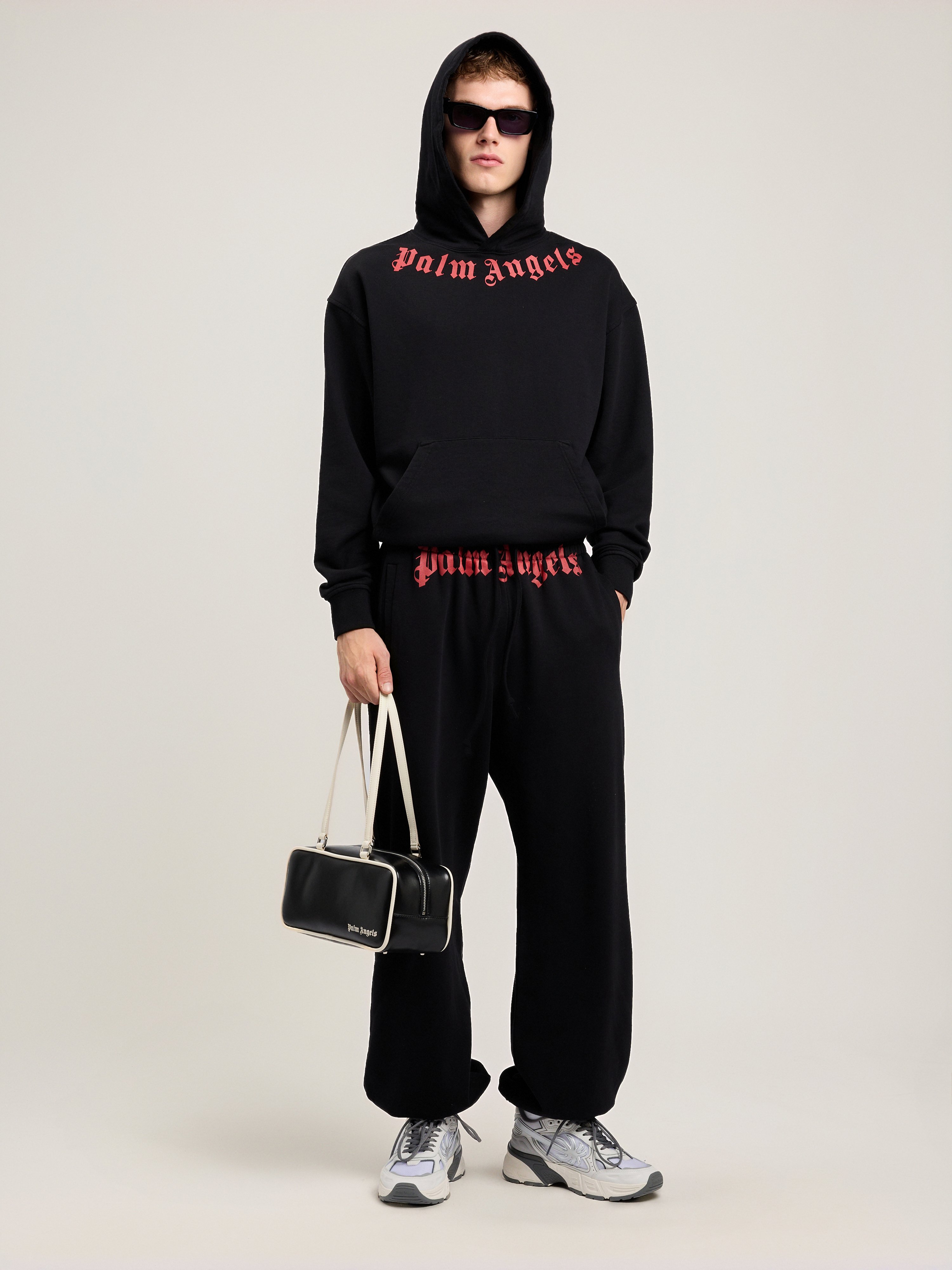 Palm Angels Men's Logo Neck Cotton Hoodie In Black