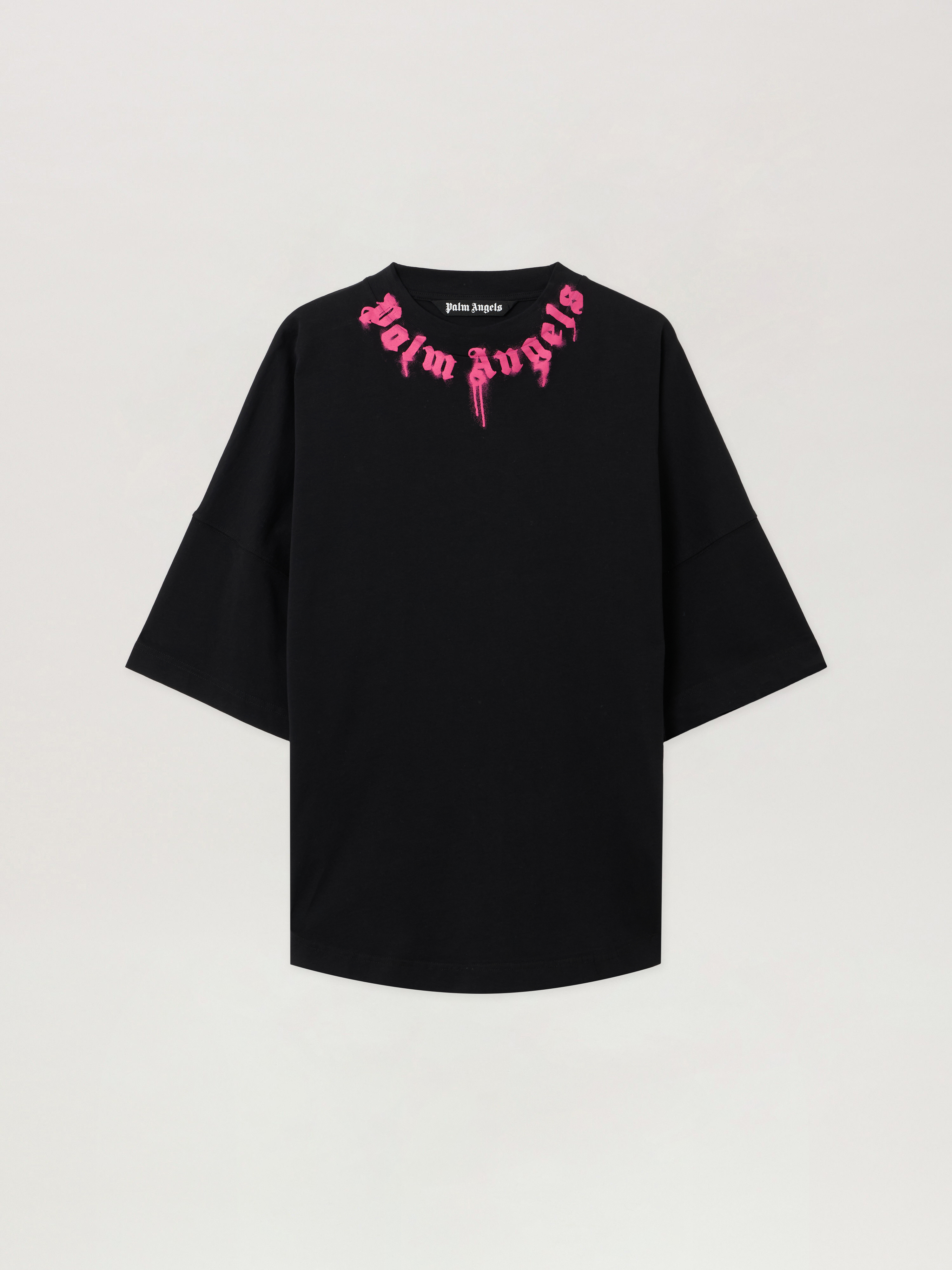 Curved Logo T-Shirt in BLACK - FUCHSIA for Men | Palm Angels®